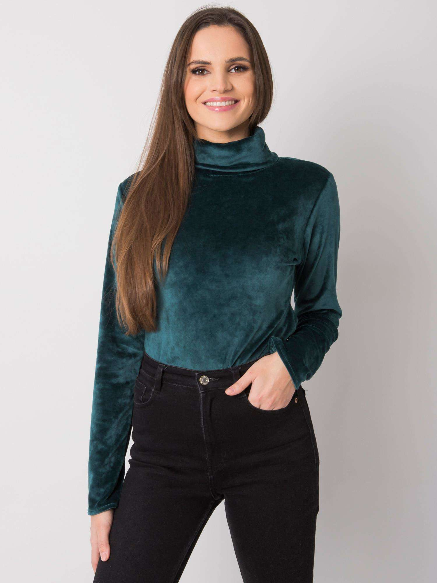 Tmavozelený zamatový dámsky rolák LK-BZ-508410.07P-green Veľkosť: L/XL