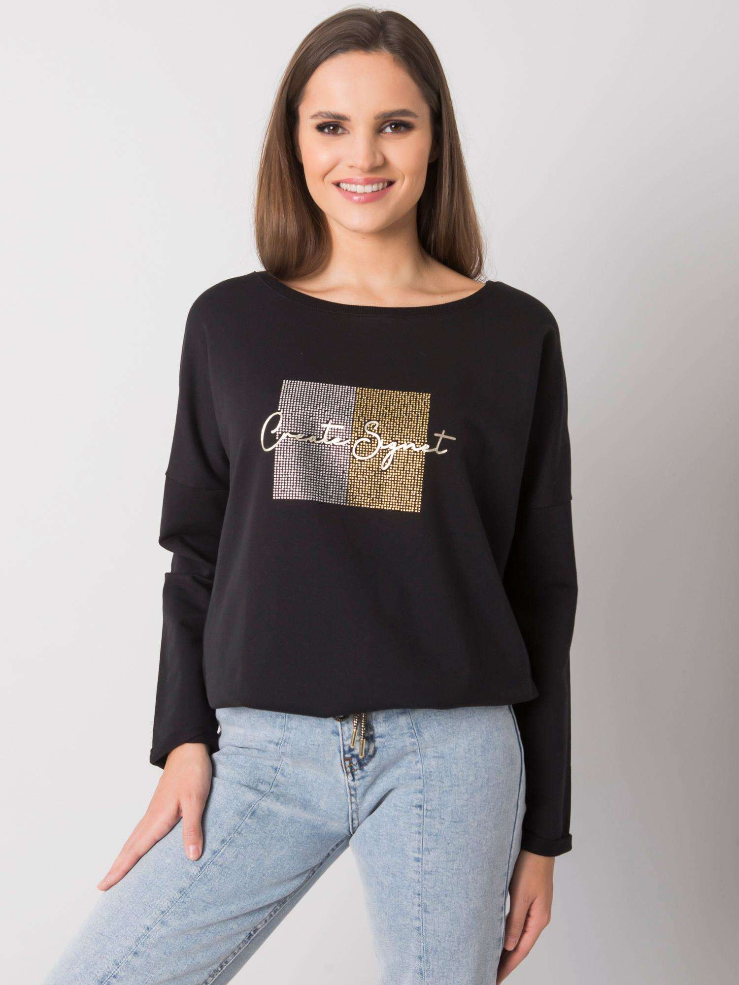 Čierne dámske tričko s potlačou RV-BZ-7326.70P-black Veľkosť: S/M