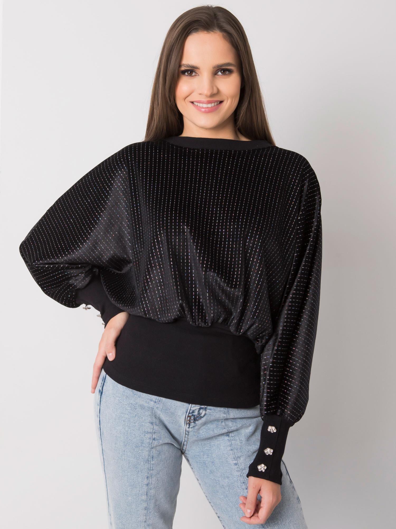 Čierna dámska voľná blúzka s trblietkami RV-BZ-7348.11-black Veľkosť: S/M