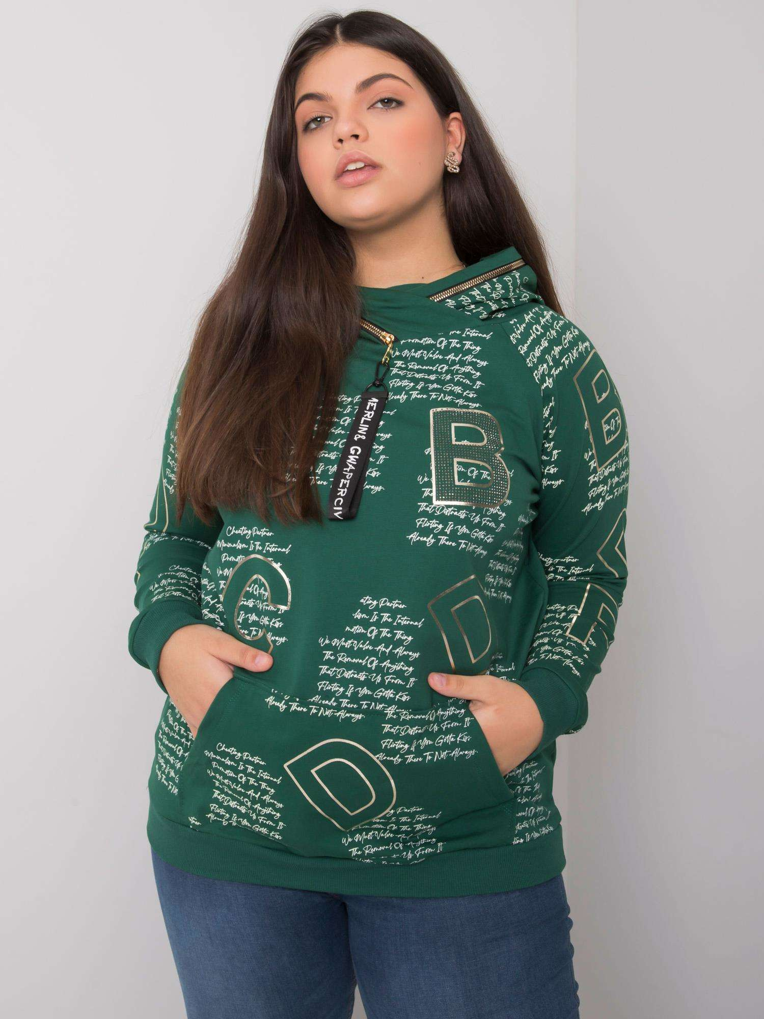 Zelená mikina Adelle s potlačou a písmenami -RV-BL-7218.38-green Veľkosť: ONE SIZE