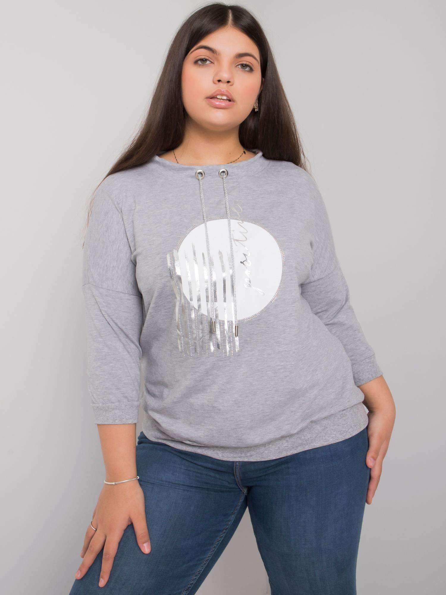 Šedé tričko Bella s okrúhlou lesklou potlačou RV-BZ-7040.85P-grey Veľkosť: ONE SIZE
