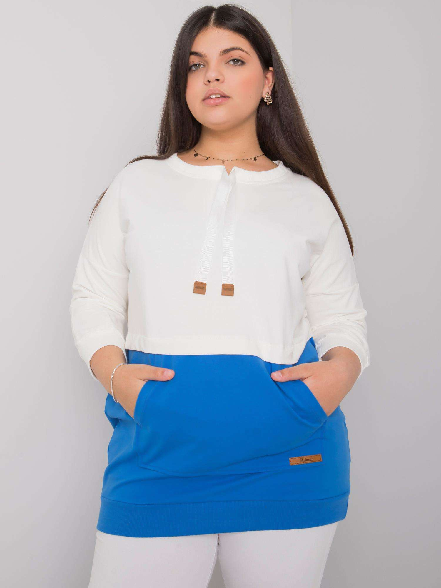 Smotanovo-modrá mikina bez kapucne Sira -RV-BL-6845.51P-ecru-blue Veľkosť: ONE SIZE