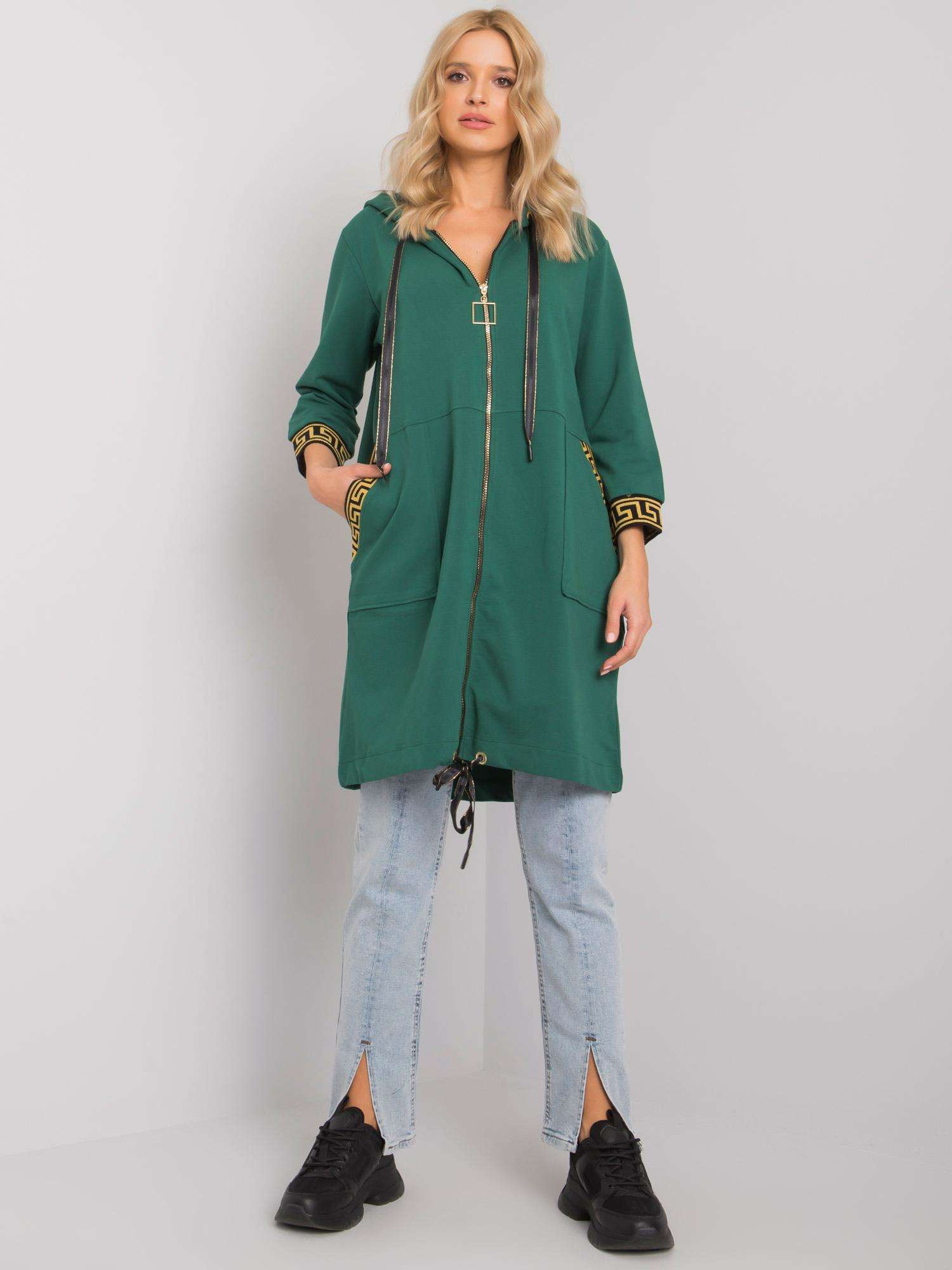 Tmavozelená dámska dlhšia mikina na zips RV-BL-6792.02P-green Veľkosť: S/M