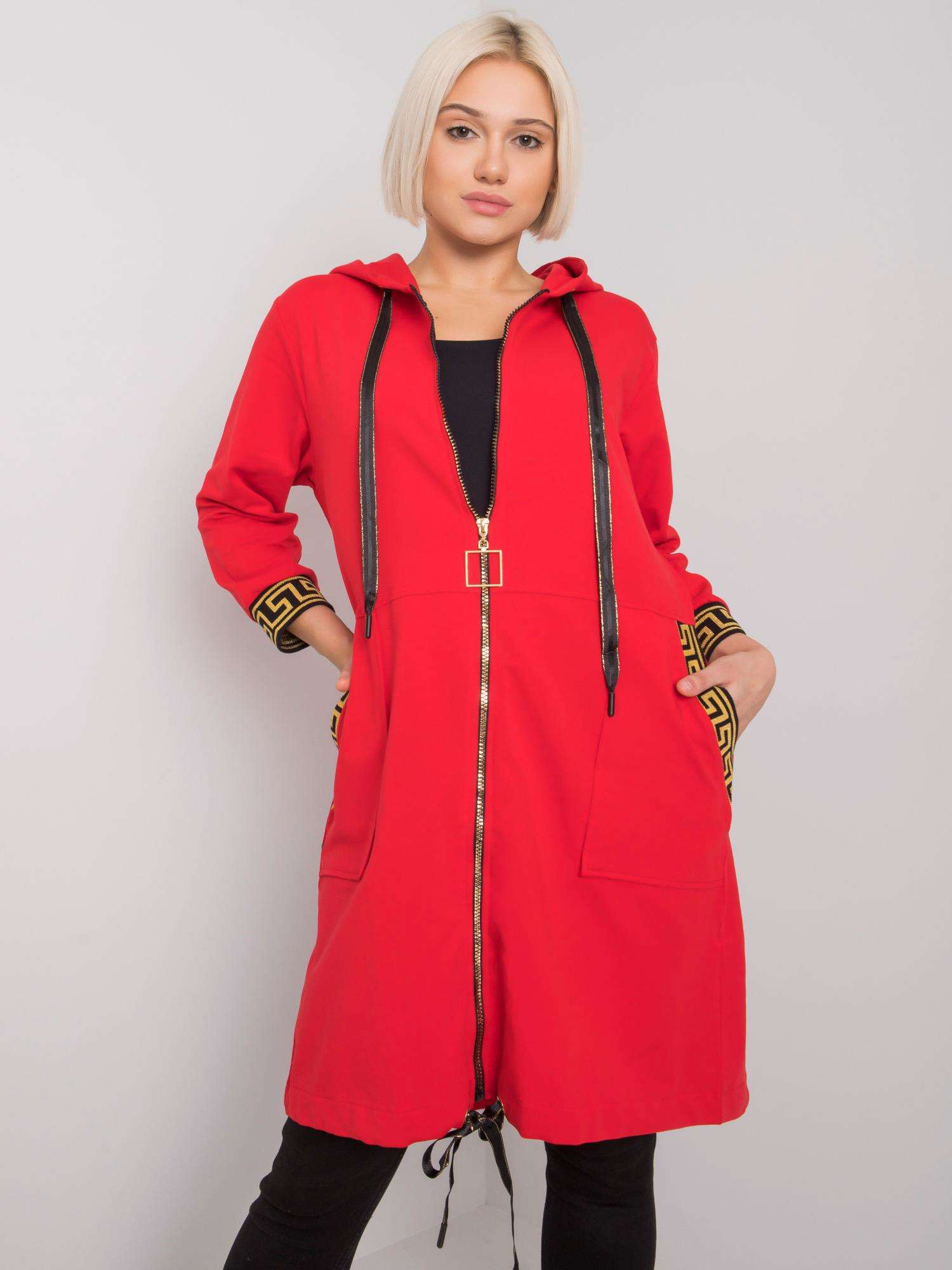 Červená dámska dlhšia mikina na zips RV-BL-6792.02P-red Veľkosť: L/XL