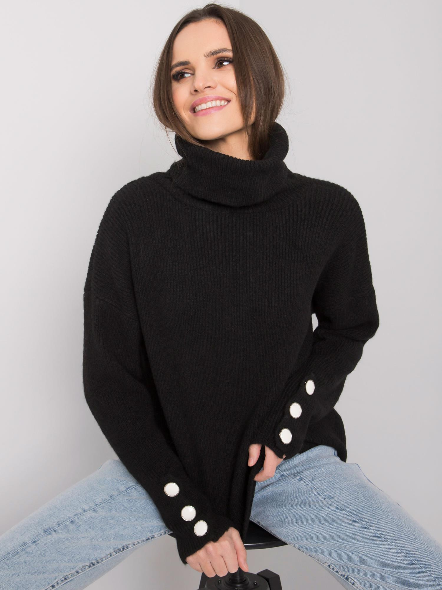 Čierny voľný rolák s gombíkmi LC-SW-15-2.01-black Veľkosť: ONE SIZE
