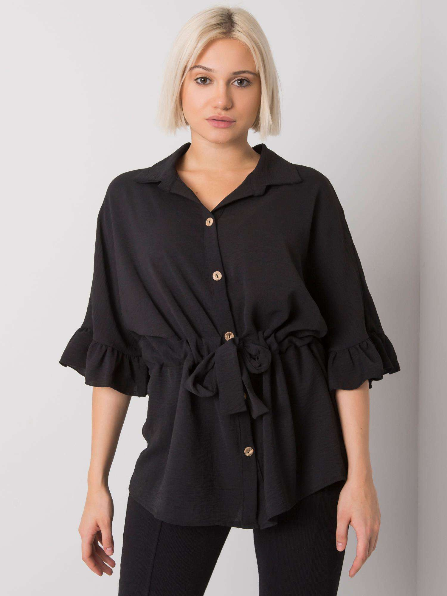 Čierna dámska voľná košeľa s opaskom CHA-BZ-3576.25-black Veľkosť: S/M