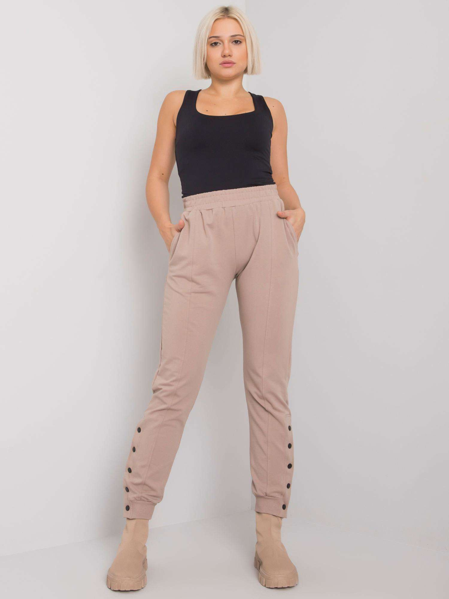 Svetlohnedé dámske tepláky s patentmi na nohaviciach RV-DR-7365.17P-brown Veľkosť: L/XL