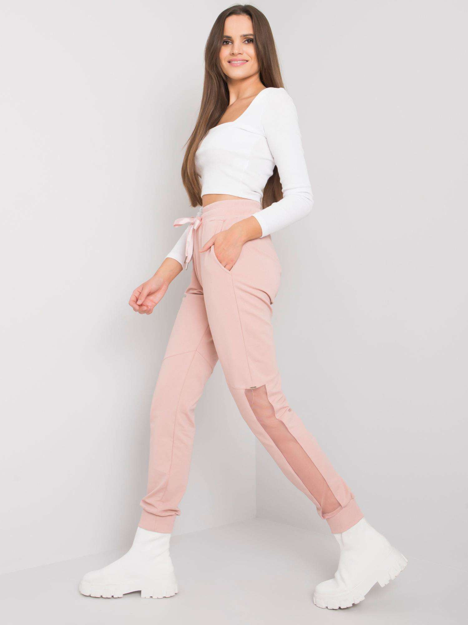 Svetloružové tepláky Susan s priesvitnou vsadkou RV-DR-6896.48P-light pink Veľkosť: M