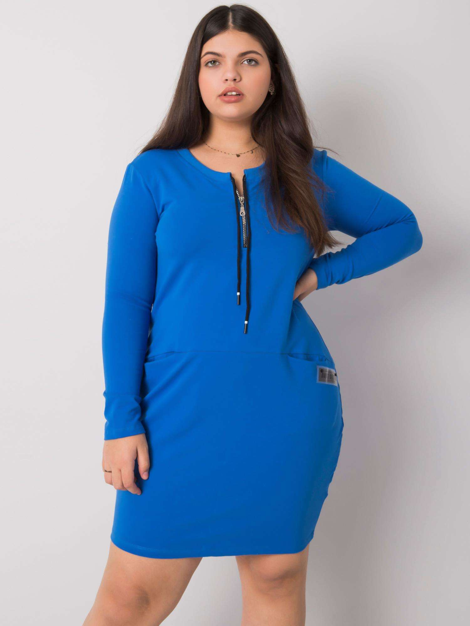 Modré priliehavé mikinové šaty so zipsom RV-SK-7241.43-blue Veľkosť: ONE SIZE