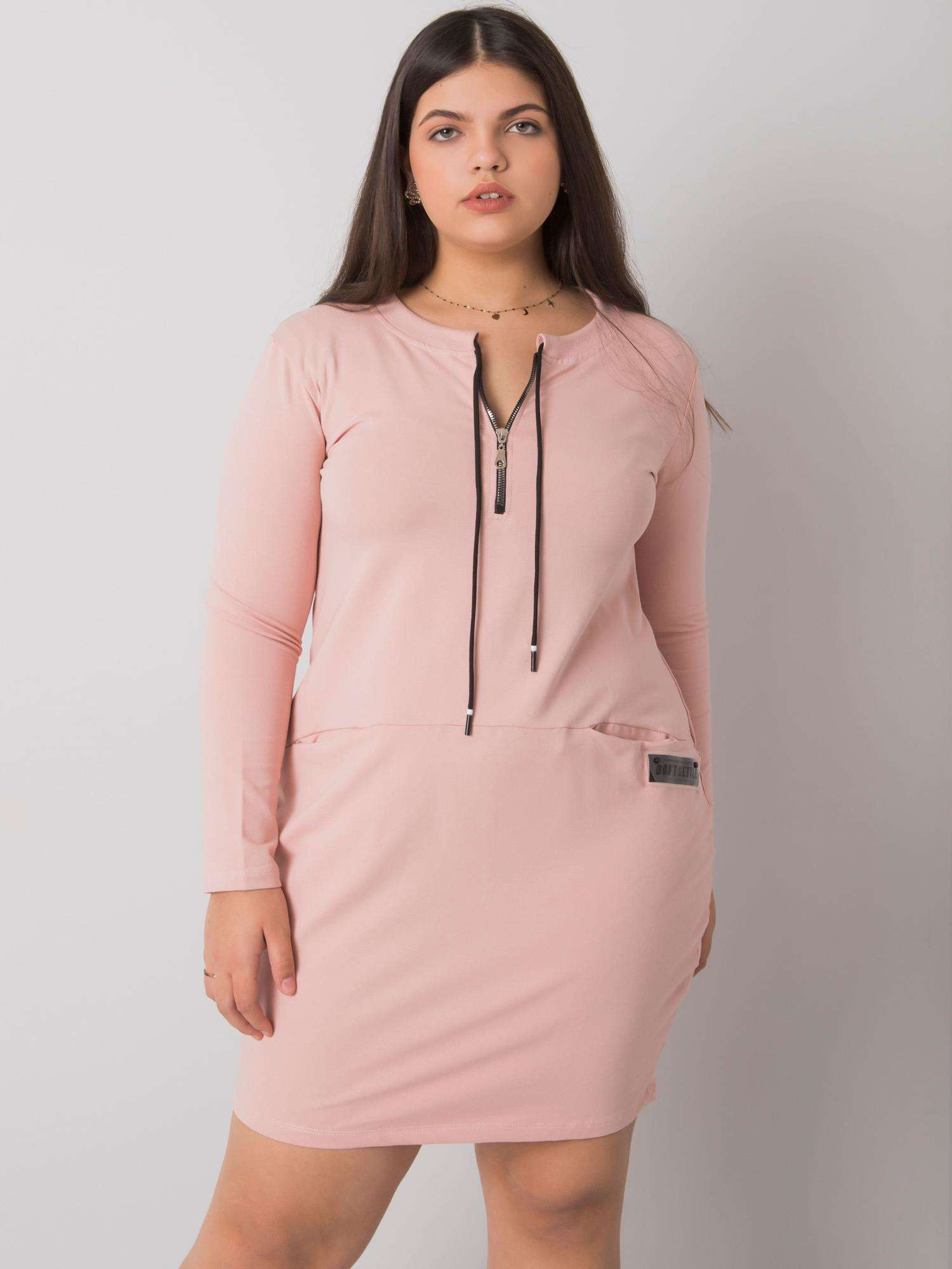 Svetloružové priliehavé mikinové šaty so zipsom RV-SK-7241.43-pink Veľkosť: ONE SIZE