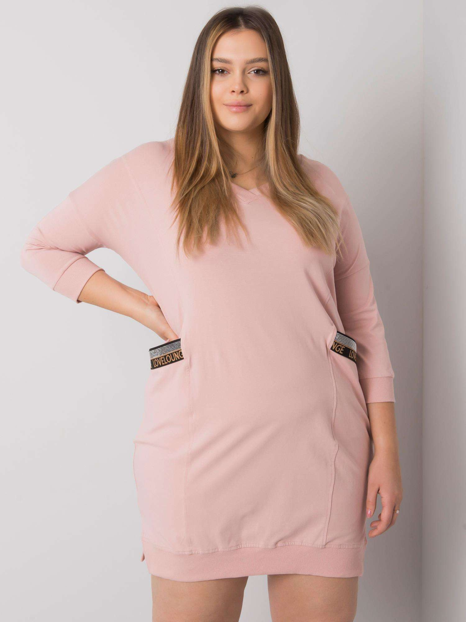 Svetloružové mikinové šaty s vreckami RV-SK-6836.55P-pink Veľkosť: ONE SIZE