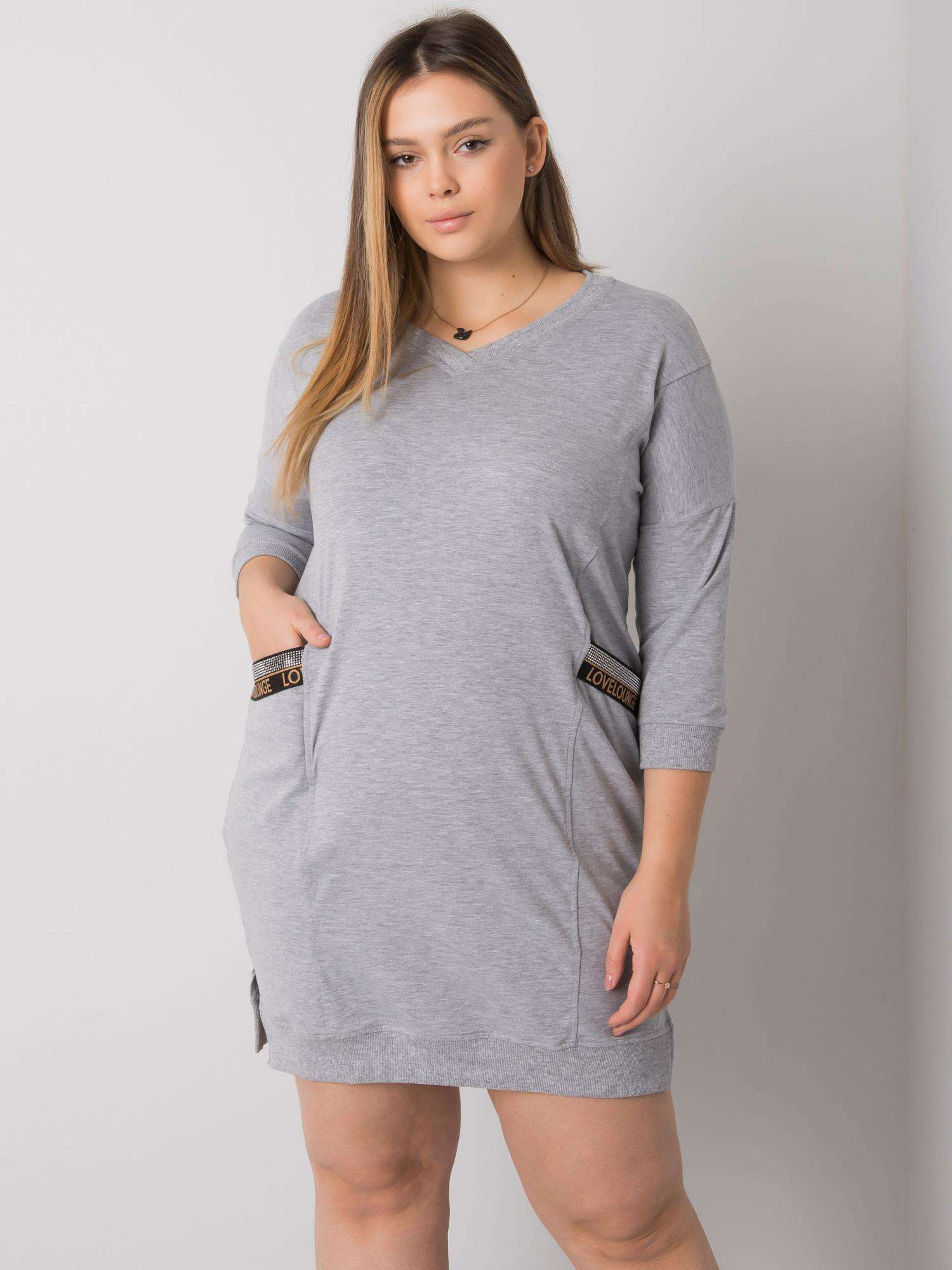 Svetlosivé mikinové šaty s vreckami RV-SK-6836.55P-gray Veľkosť: ONE SIZE