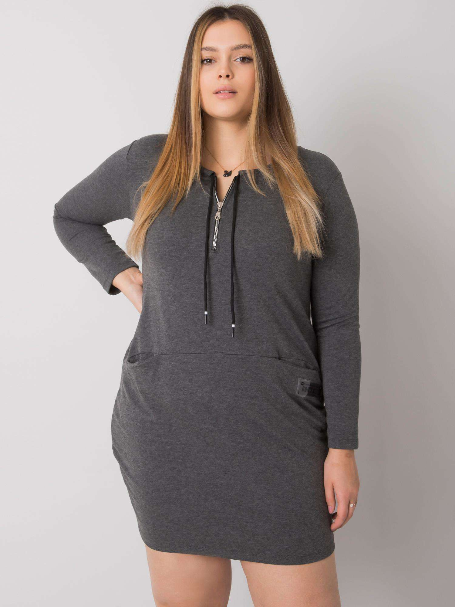 Tmavosivé priliehavé mikinové šaty so zipsom RV-SK-7241.43-dark gray Veľkosť: ONE SIZE