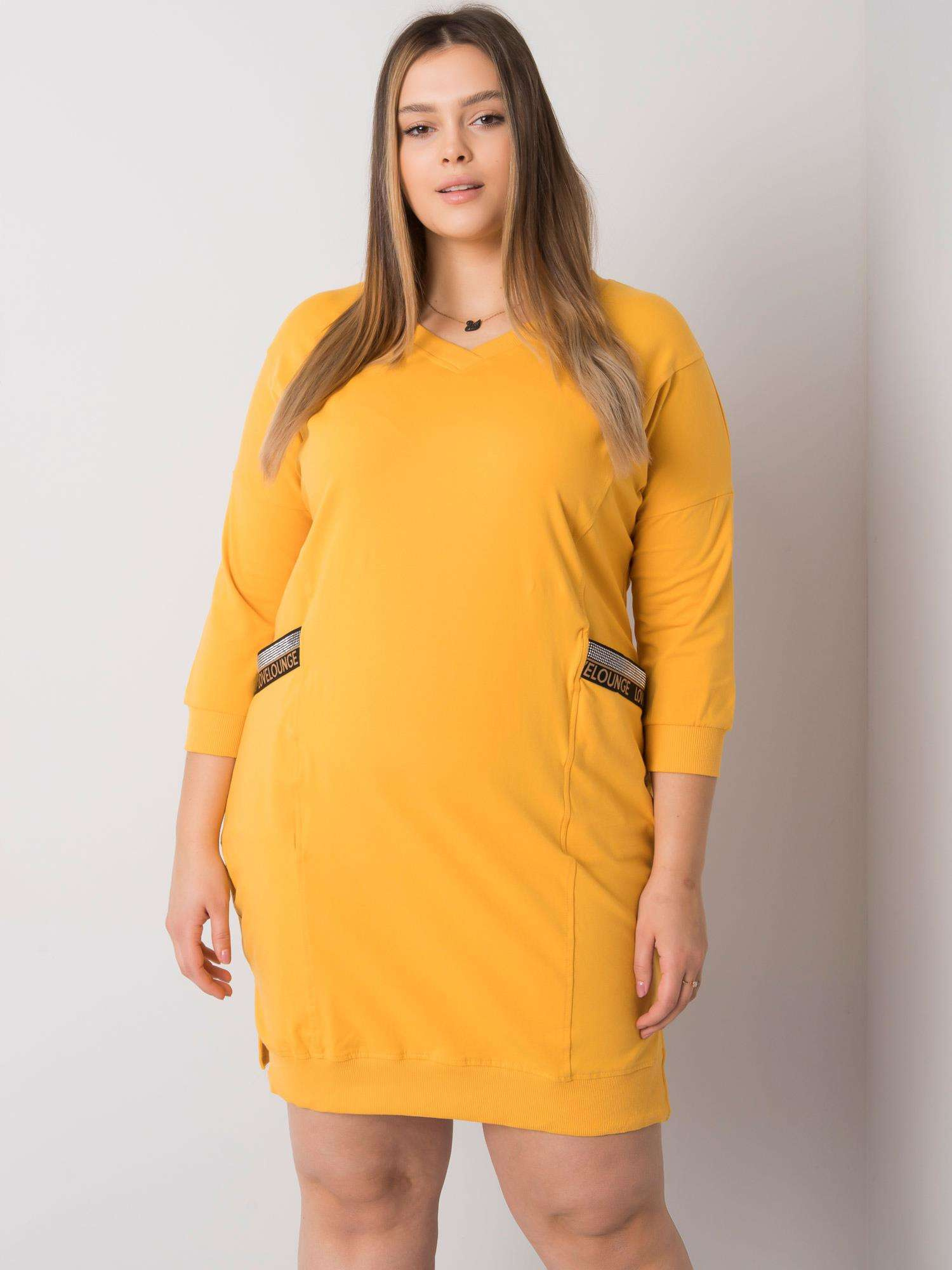 Žlté mikinové šaty s vreckami RV-SK-6836.55P-yellow Veľkosť: ONE SIZE