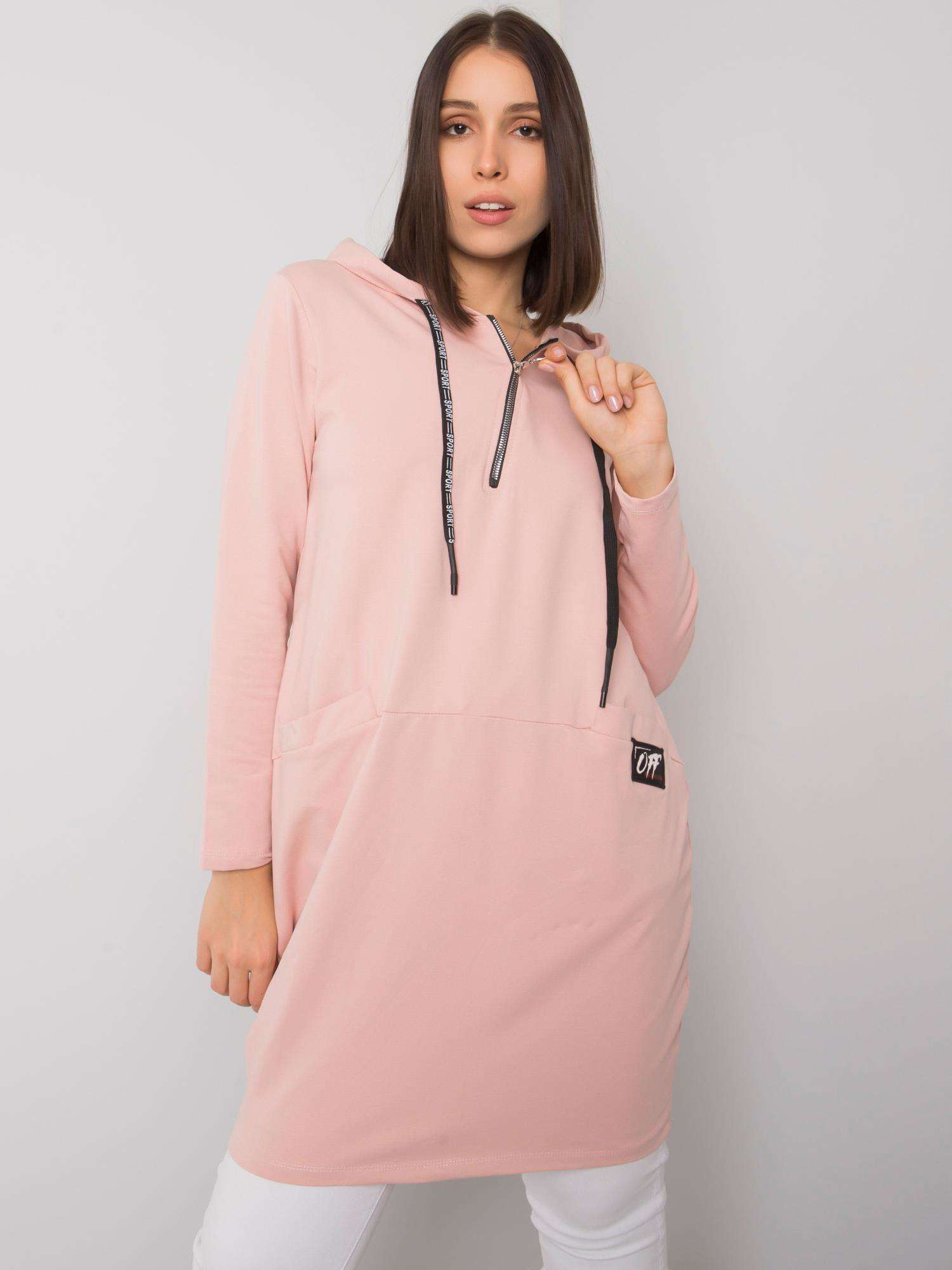 Svetloružová oversize tunika Kierra s kapucňou a zipsom RV-TU-7238.36-light pink Veľkosť: ONE SIZE