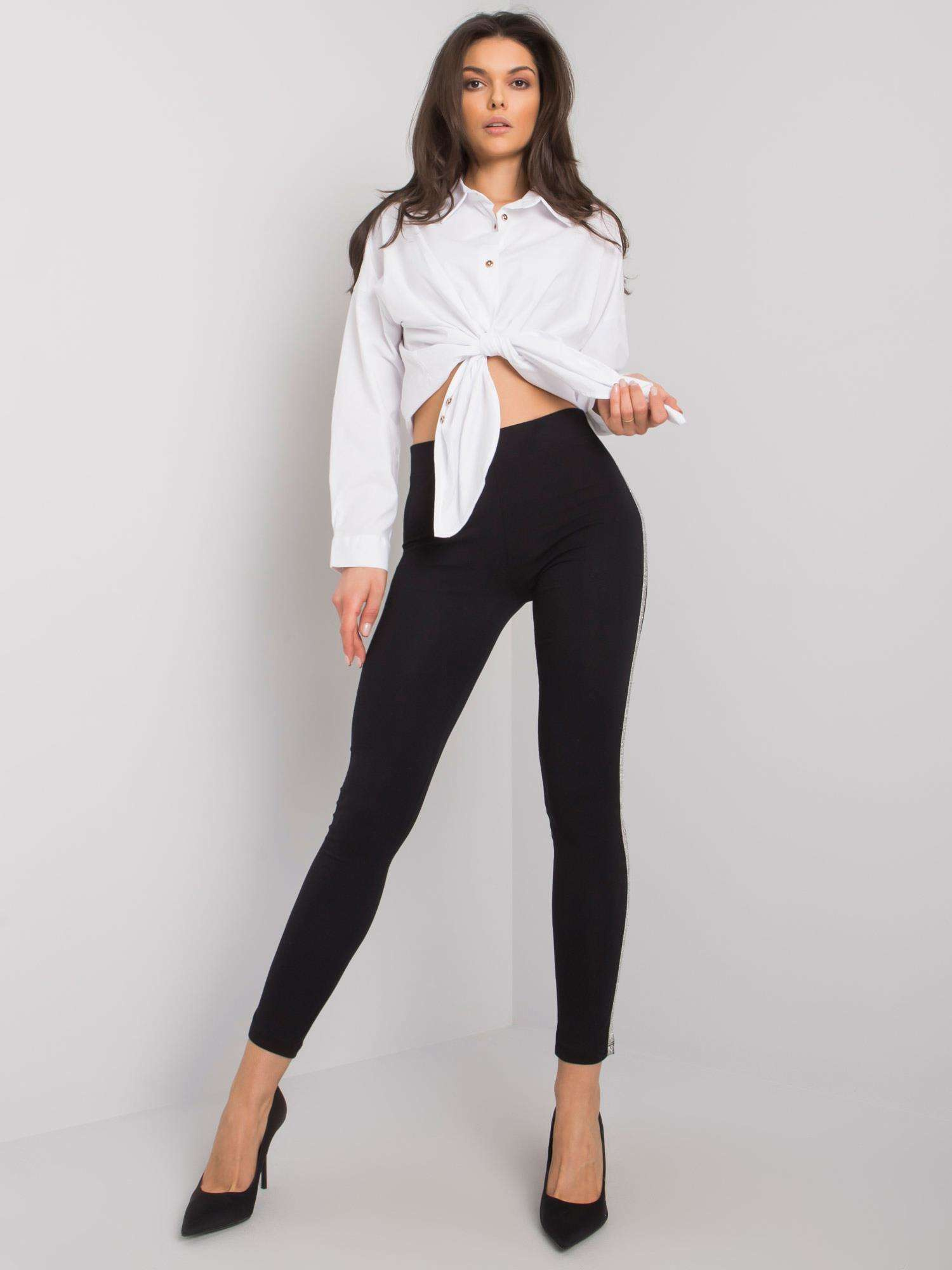 Čierne legíny Caroline so strieborným pruhom -RV-LG-7380.88P-black Veľkosť: S