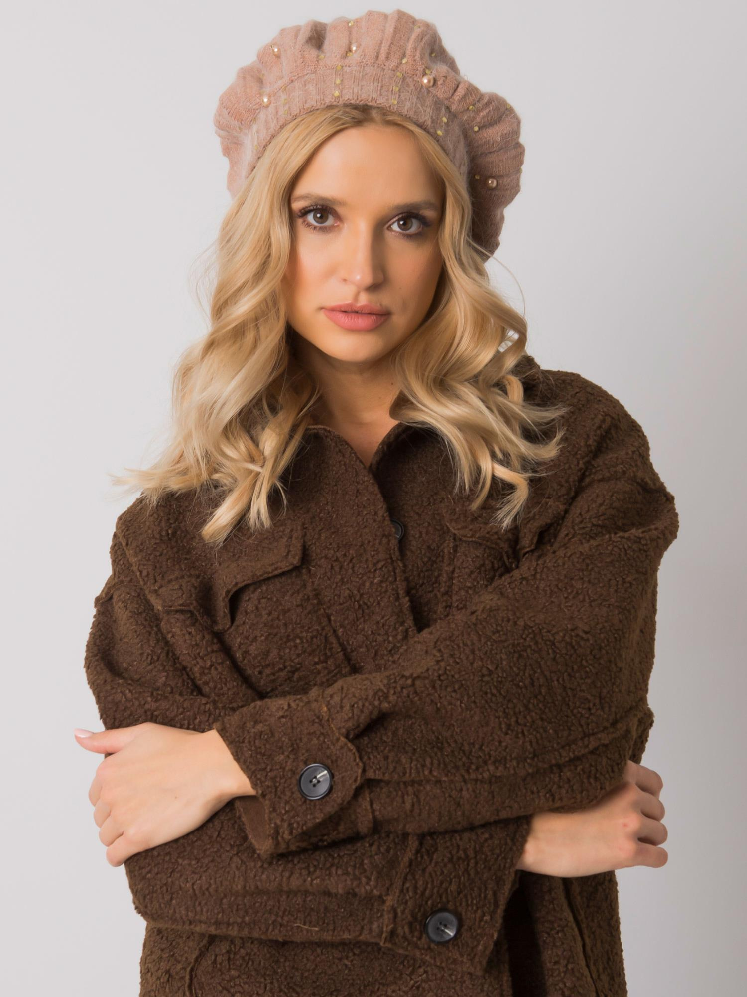 Béžový baret s kamienkovým zdobením -AT-SK-DM-39055-beige Veľkosť: ONE SIZE