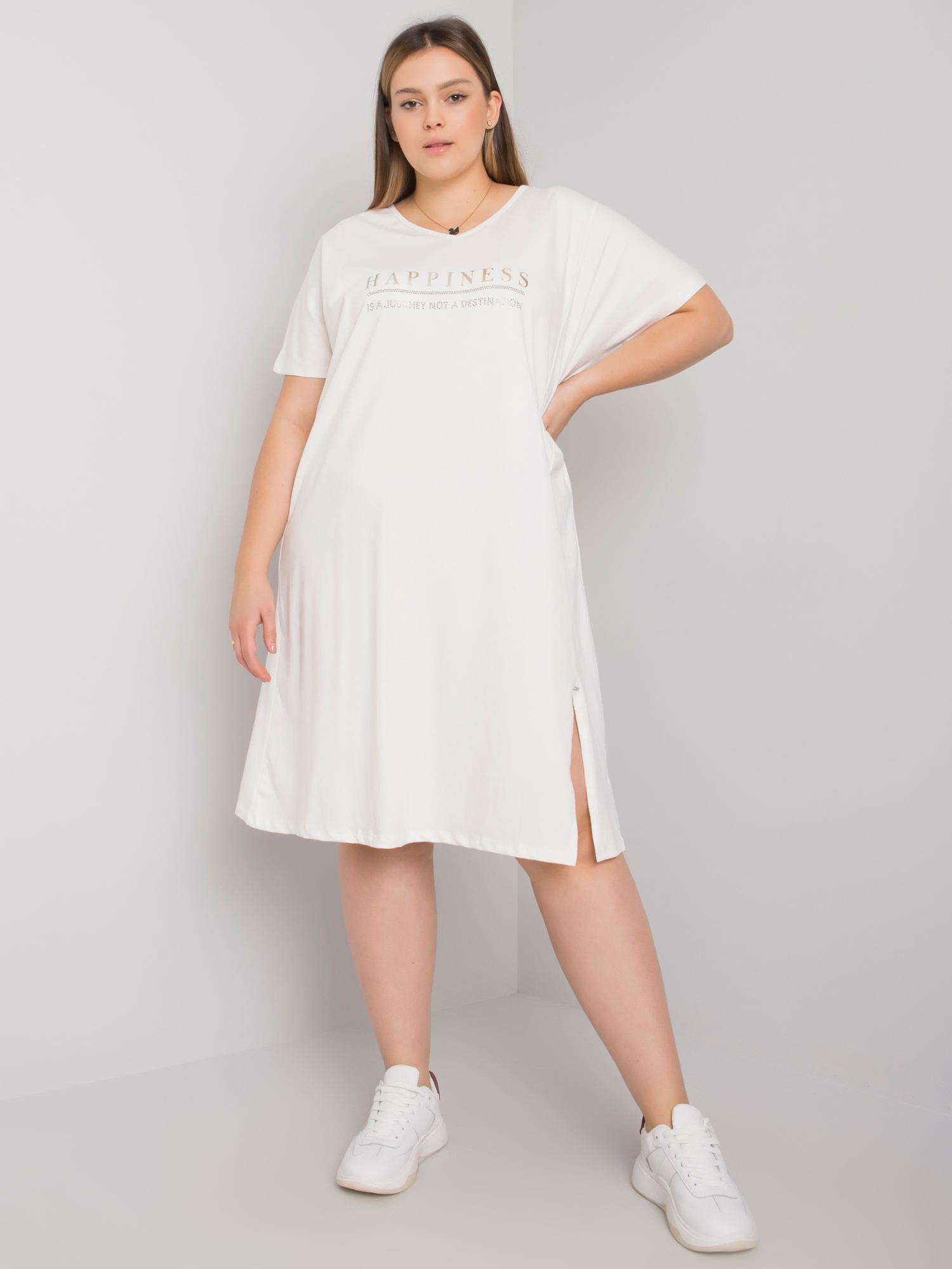 Smotanové dámske midi šaty s nápisom RV-SK-6661.40-ecru Veľkosť: ONE SIZE