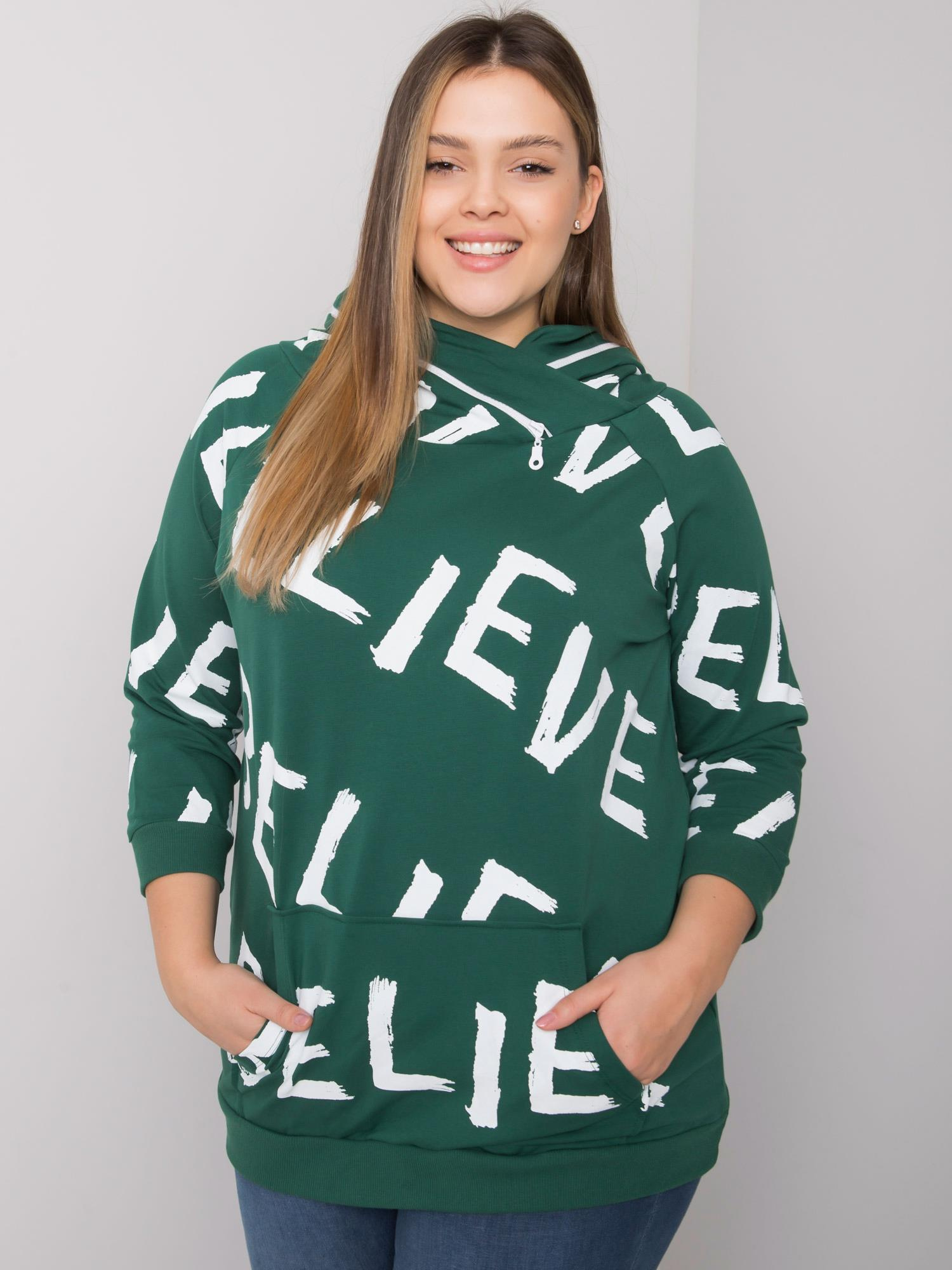 Tmavozelená dámska mikina s písmenami RV-BL-7034.77P-dark green Veľkosť: ONE SIZE