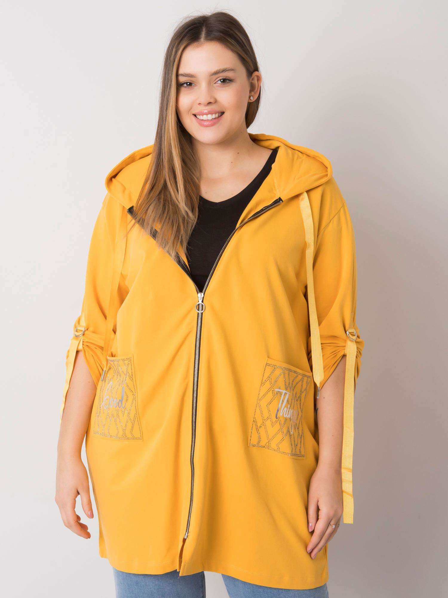 Žltá dámska mikina na zips s vreckami RV-BL-6795.84-yellow Veľkosť: ONE SIZE