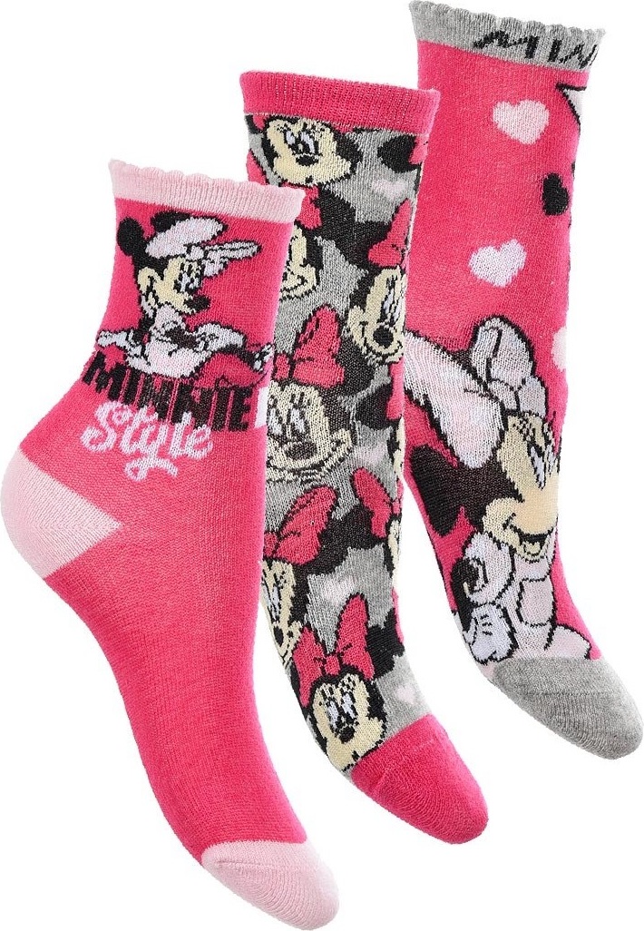 Trojbalenie dievčenských ponožiek Minnie Mouse - ružová/sivá/ružová Veľkosť: 27/30