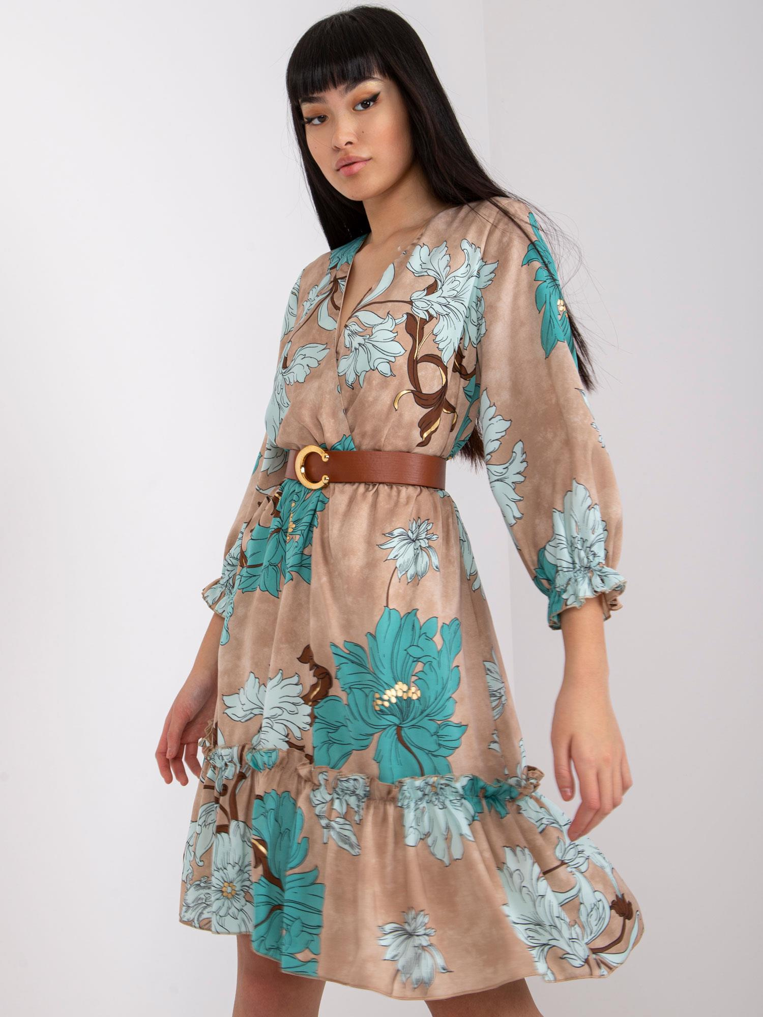 Béžové dámske kvetinové mini šaty LC-SK-22K-3039.51P-beige Veľkosť: L