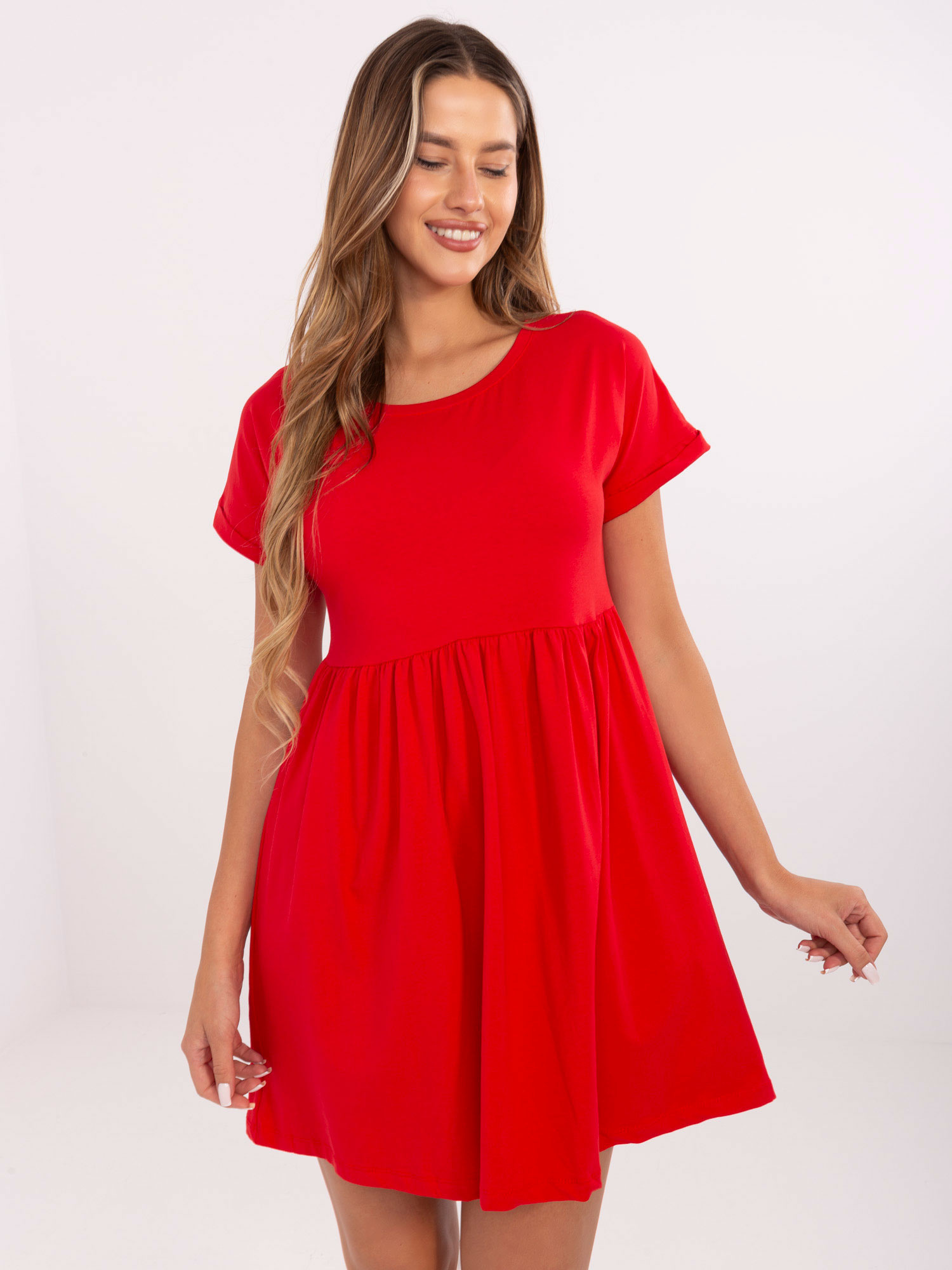 Červené dámske voľné šaty RV-SK-5672.03P-red Veľkosť: S