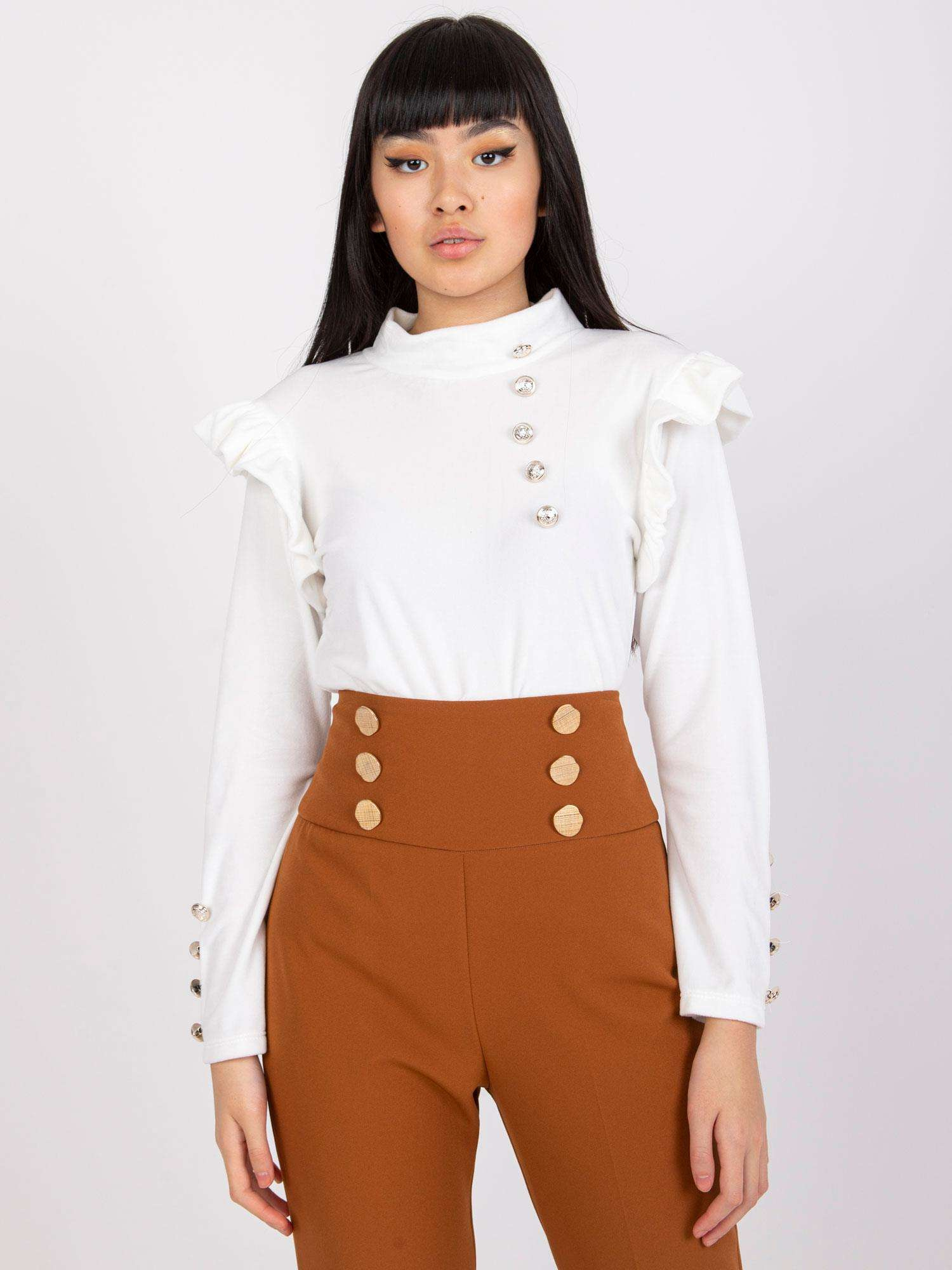 Biele dámske velúrové tričko s volánikmi DHJ-BZ-6533A.44P-white Veľkosť: ONE SIZE