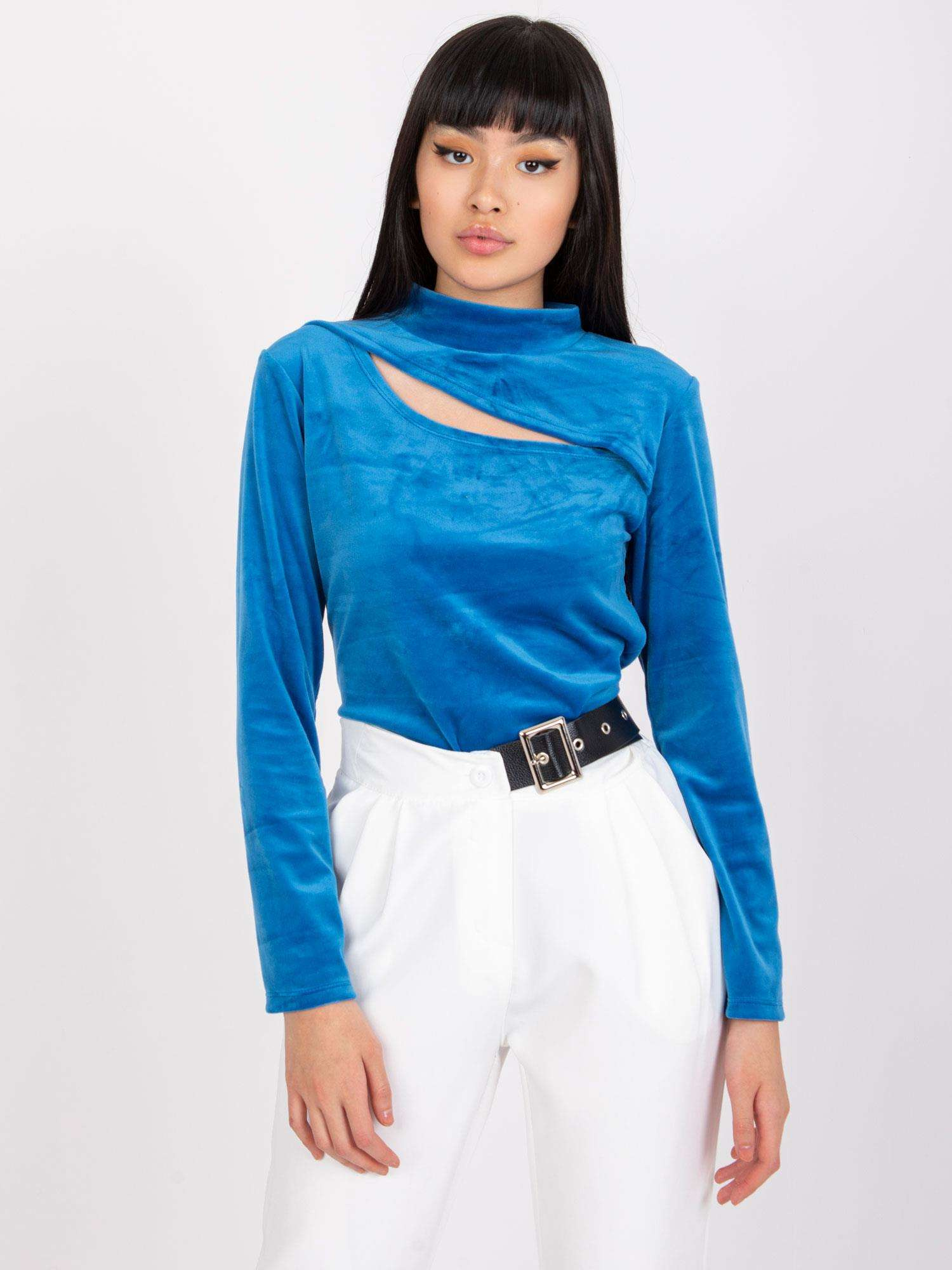 Modré dámske tričko s prestrihom DHJ-BZ-6561.09P-blue Veľkosť: ONE SIZE