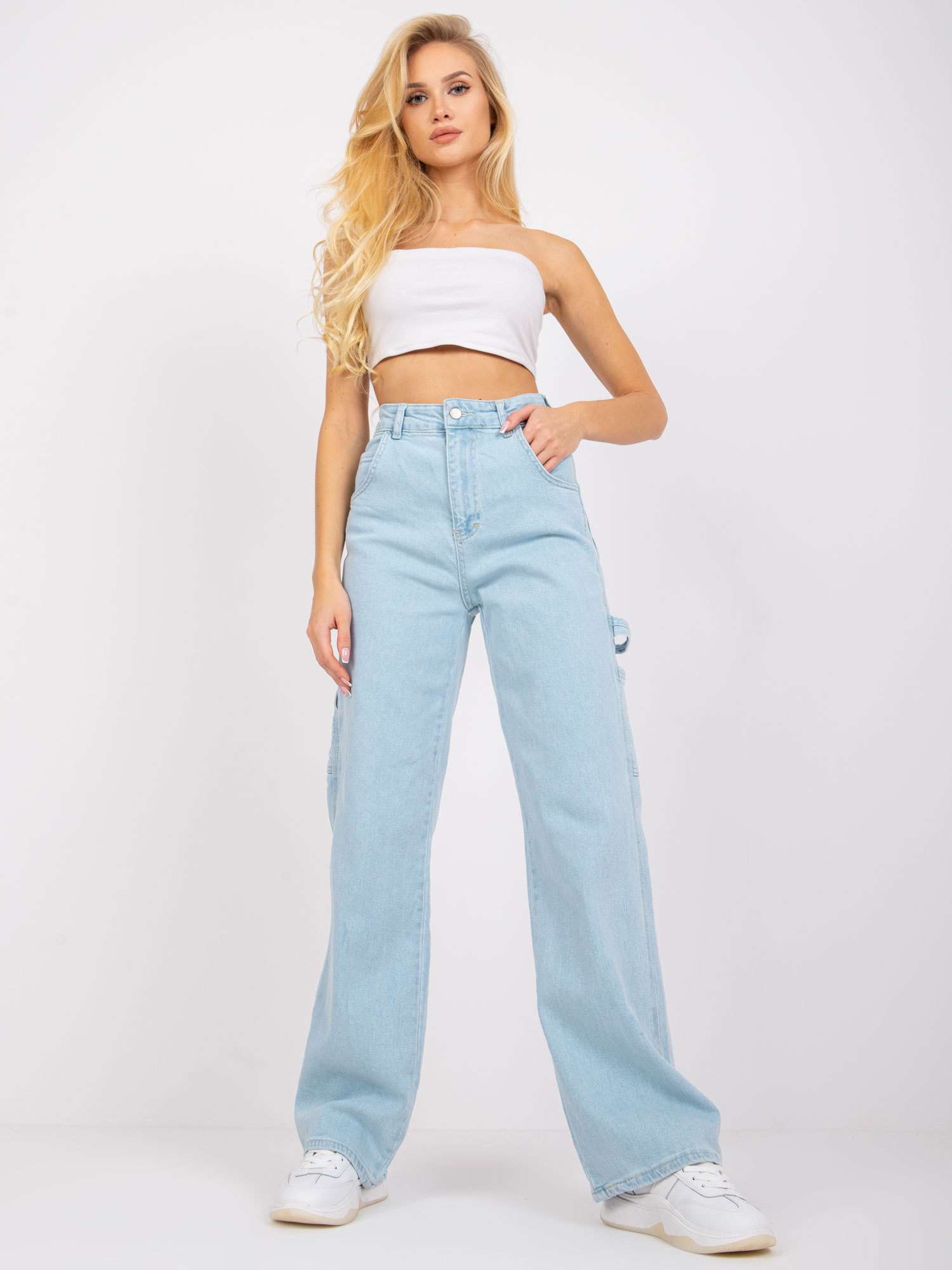 Svetlomodré dámske rovné džínsy s vysokým pásom MR-SP-356.42P-light blue Veľkosť: 25