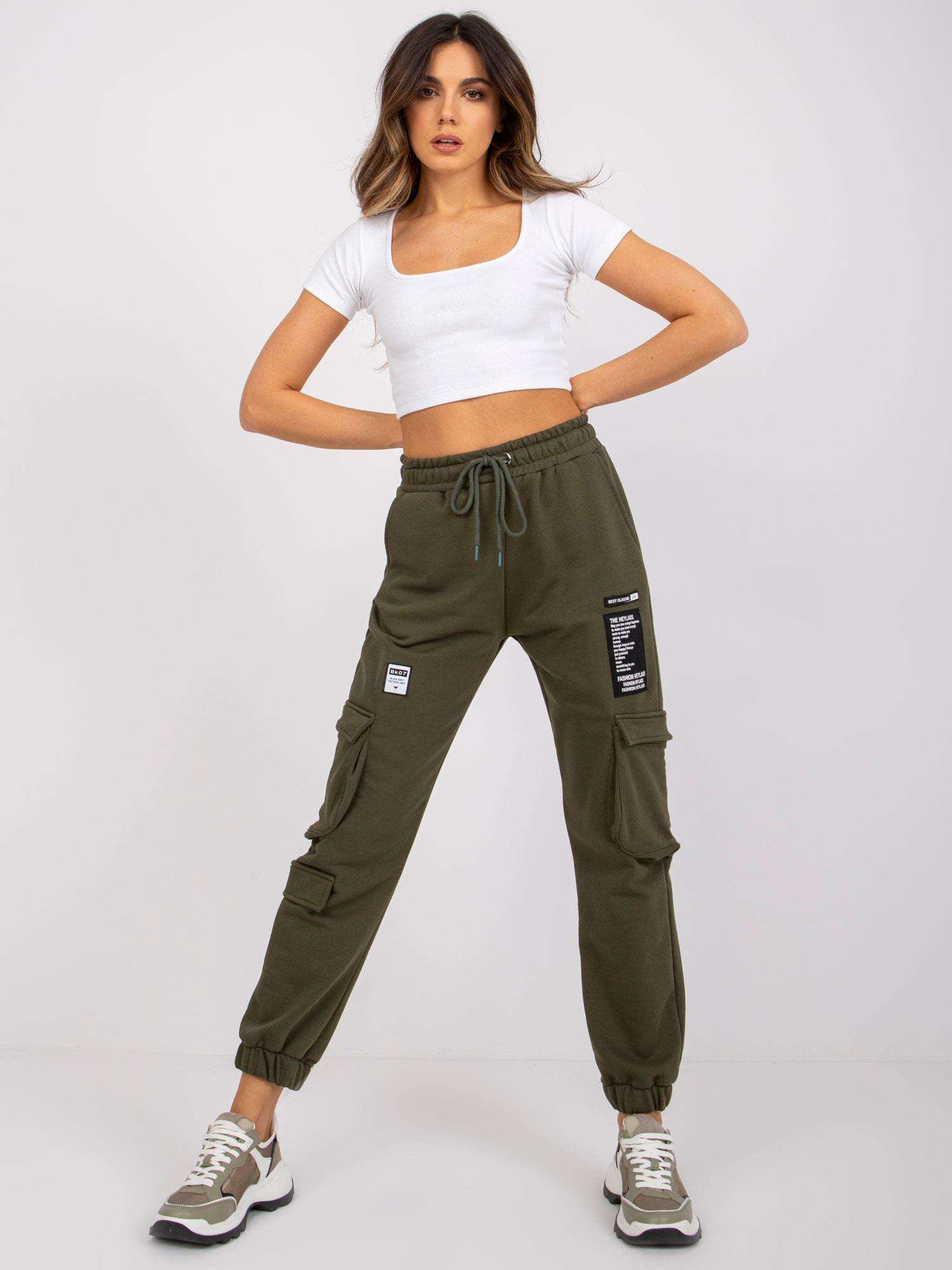 KHAKI DÁMSKE TEPLÁKY S VRECKAMI RV-DR-7461.03-KHAKI Veľkosť: S/M