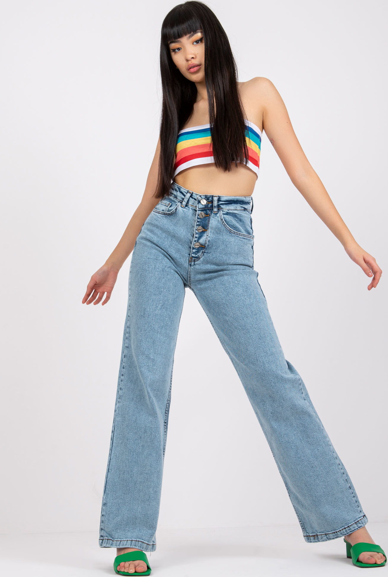 Modré dámske široké džínsy s vysokým pásom Sevilla MR-SP-357.04P-blue Veľkosť: 25