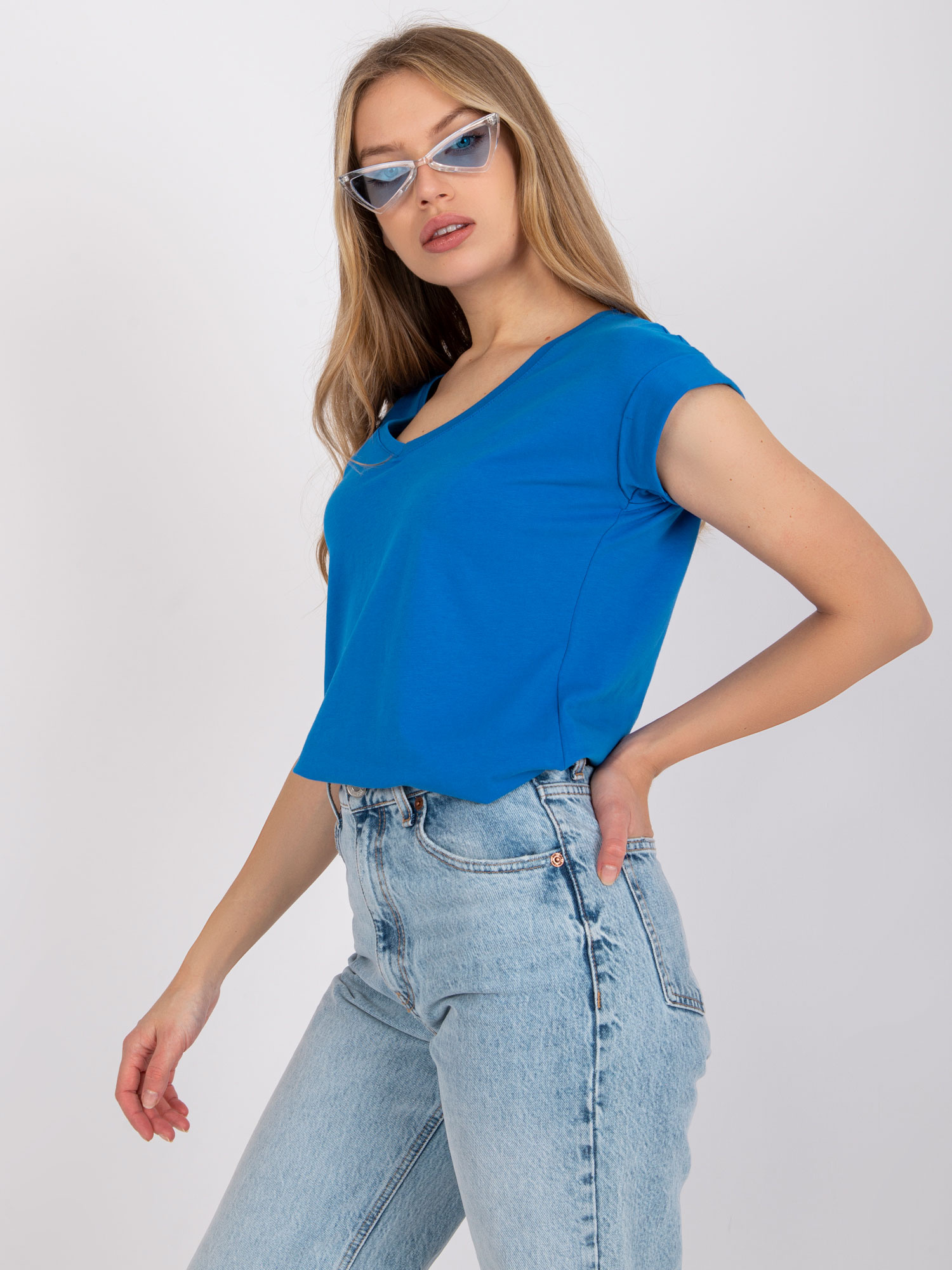 Modré basic tričko Atlanta s krátkym rukávom RV-TS-7543.12X-blue Veľkosť: S