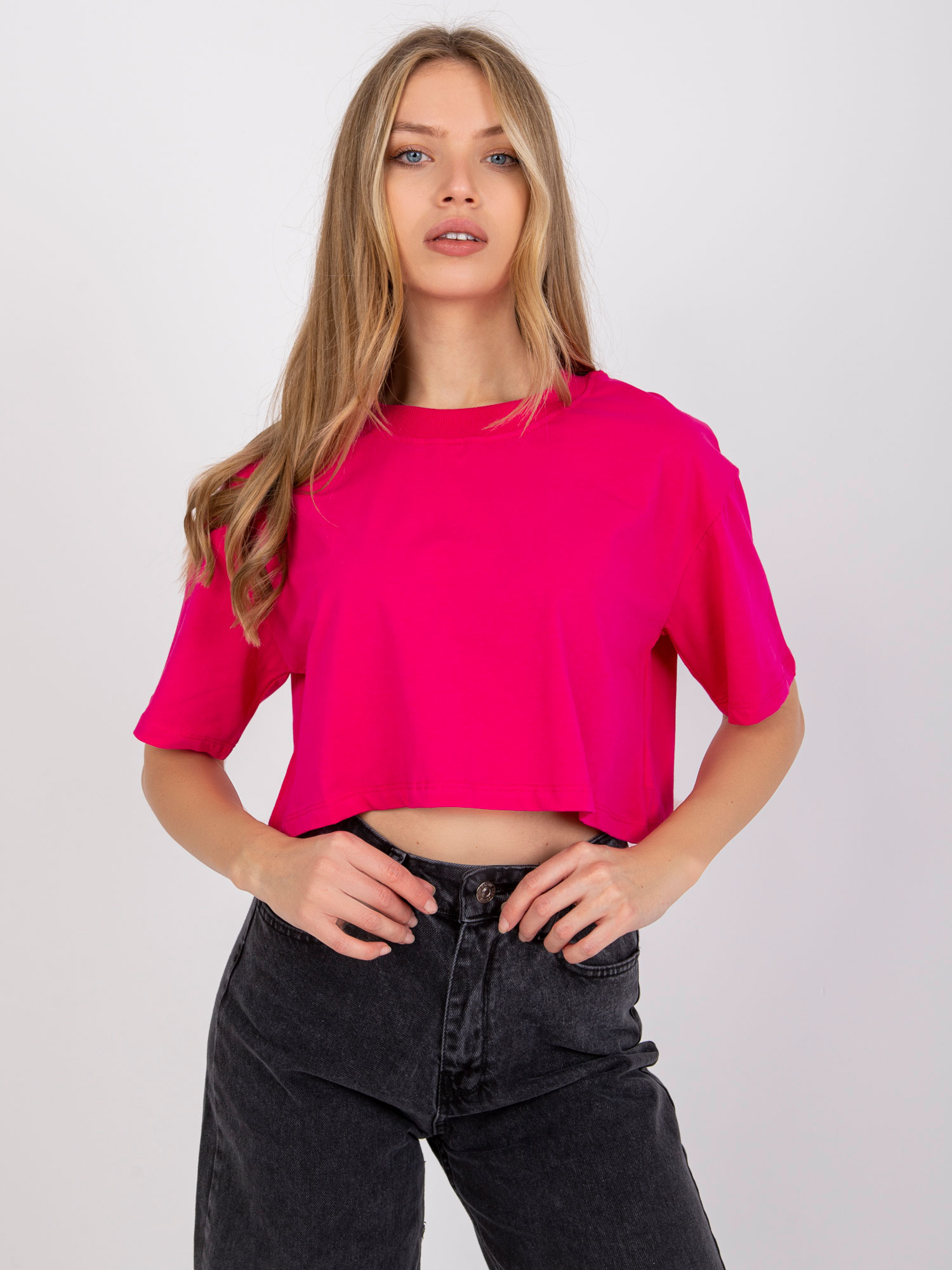 Fuchsiové tričko Viola v "crop" strihu RV-TS-7541.06-fuchsia pink Veľkosť: L