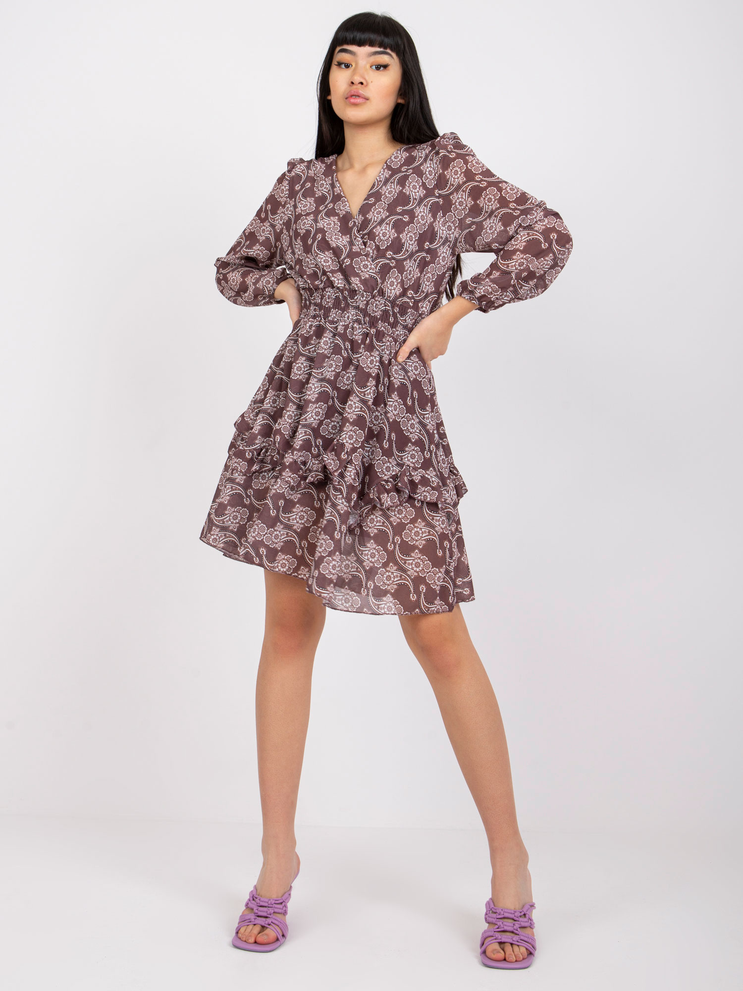 Hnedé šifónové šaty Parla s kvetinovým vzorom TW-SK-BI-0928-3.48-floral print Veľkosť: ONE SIZE
