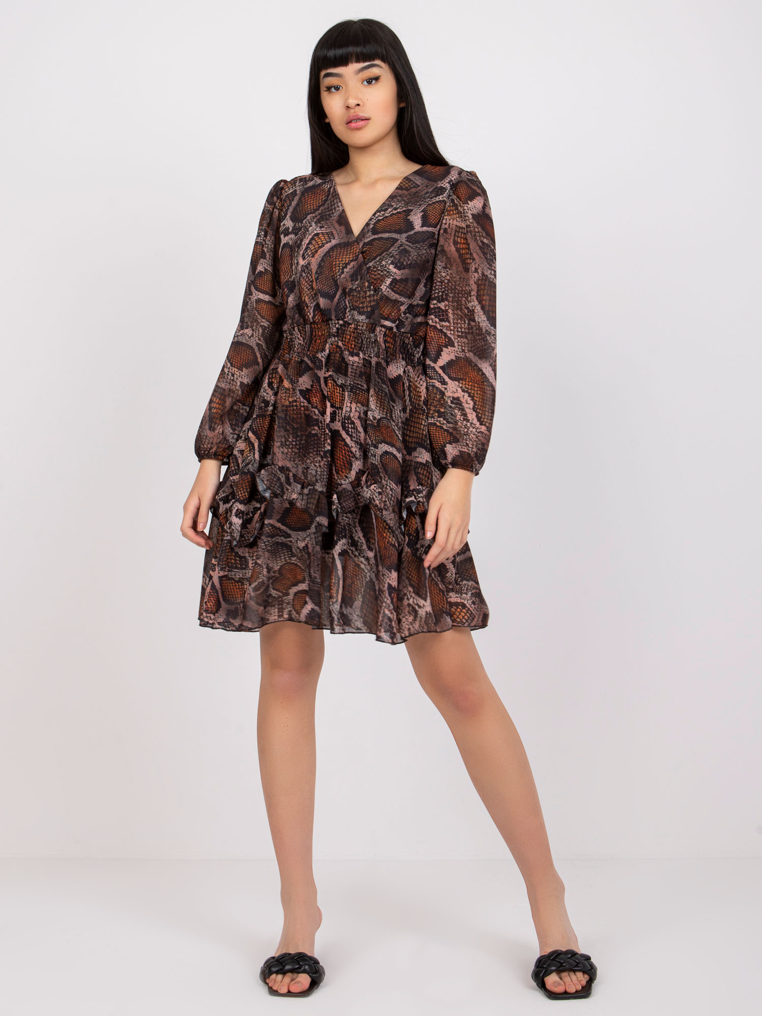 Hnedé šifónové šaty Parla s hadím vzorom TW-SK-BI-0928-6.43-animal print Veľkosť: ONE SIZE