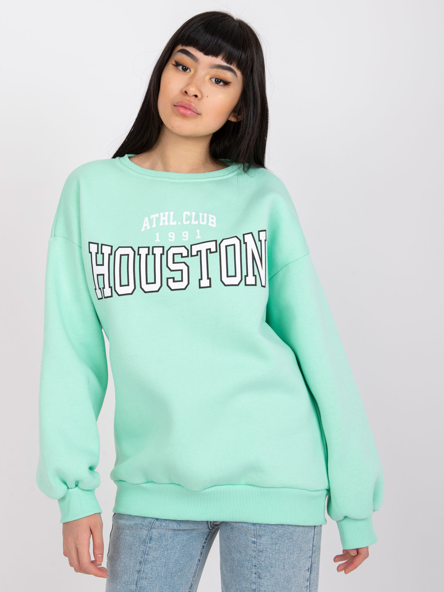 Mintová mikina s nápisom Houston EM-BL-617-H.21X-mint Veľkosť: S/M