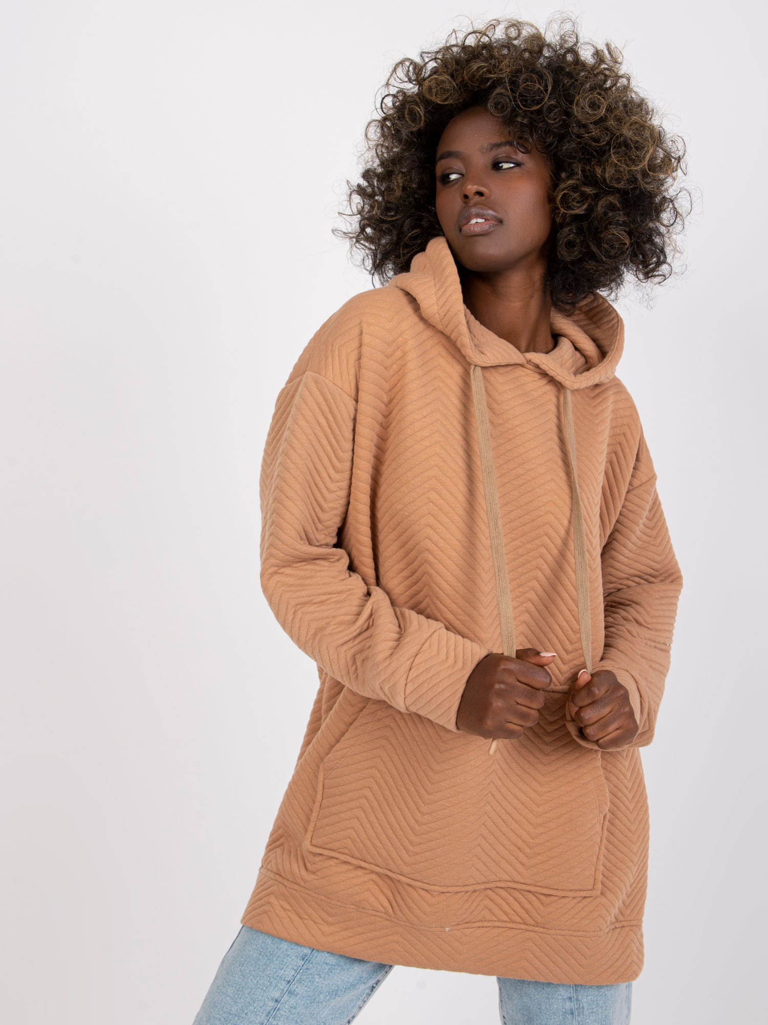 Karamelová prešívaná mikina Atlanta s kapucňou a klokaním vreckom RV-BL-7487.66-caramel Veľkosť: S/M