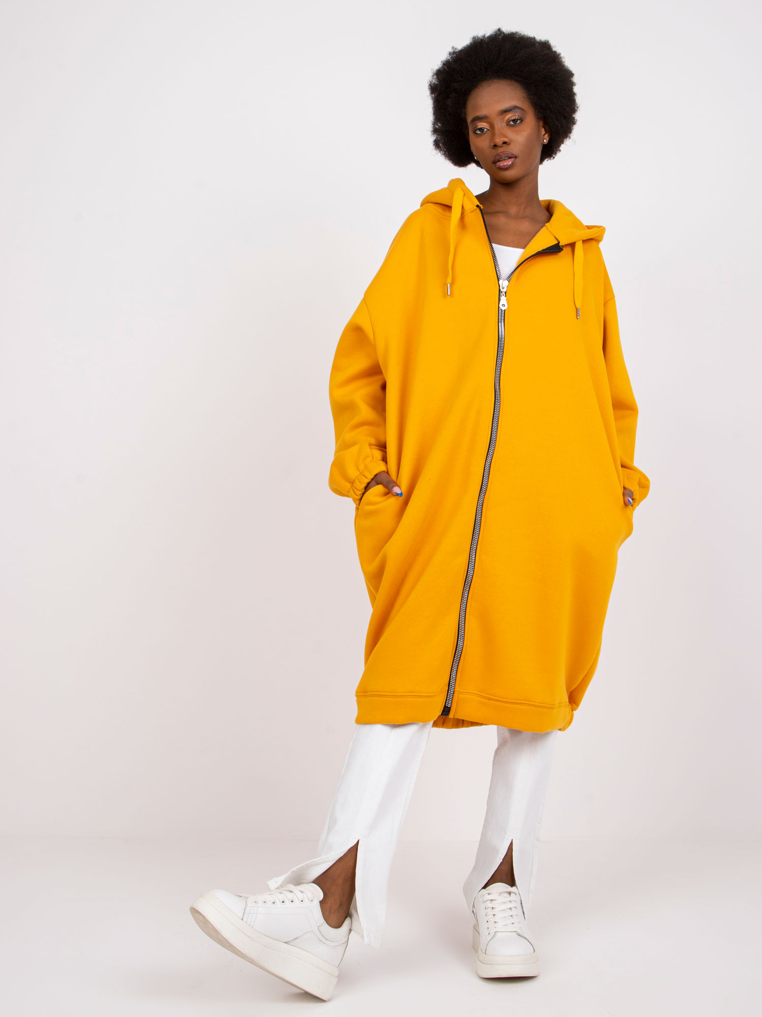 Svetlo oranžová dlhá basic mikina Betty -RV-BL-7464.97P-light orange Veľkosť: S/M