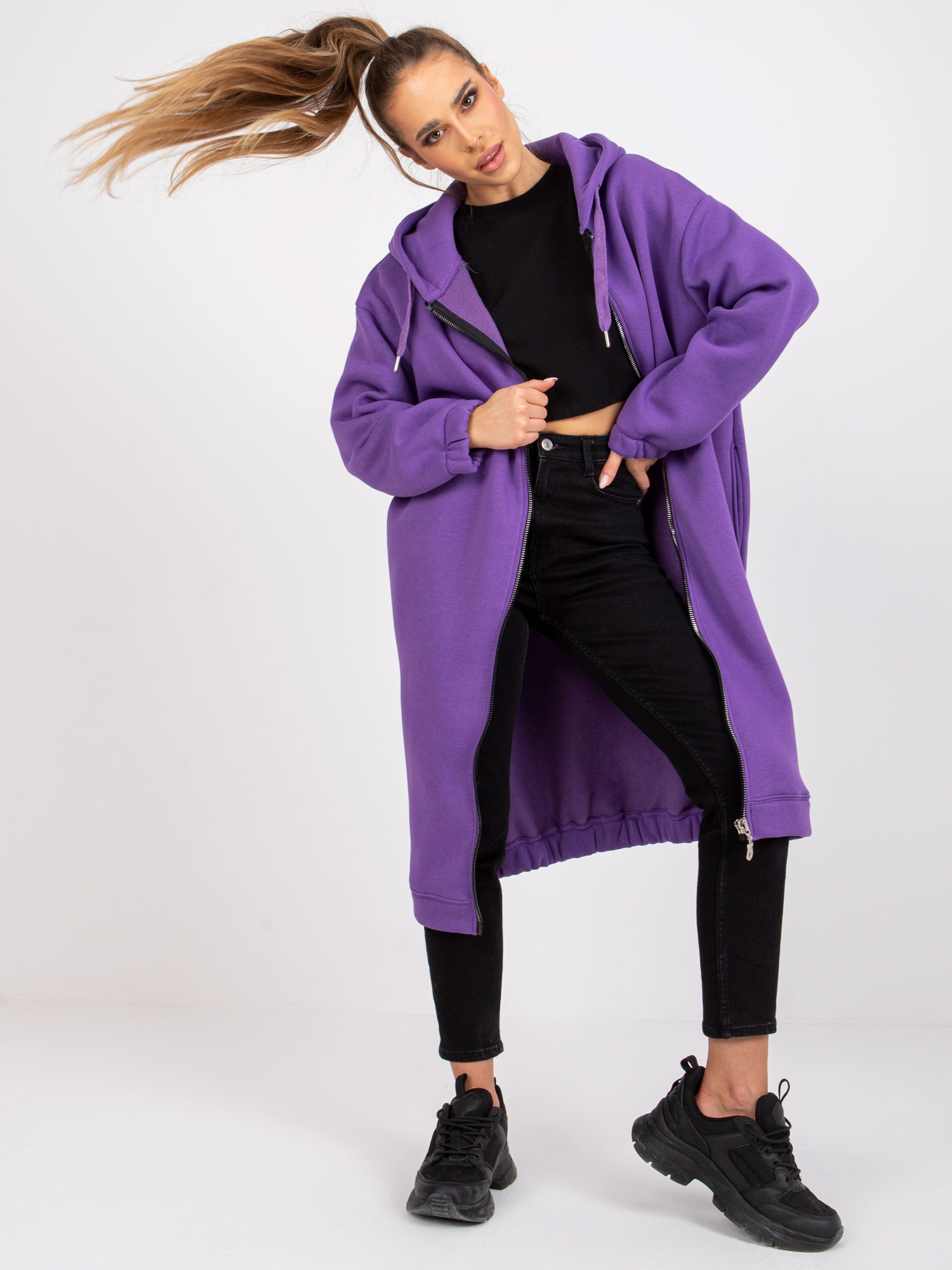 Fialová dlhá basic mikina Betty -RV-BL-7464.97P-violet Veľkosť: S/M