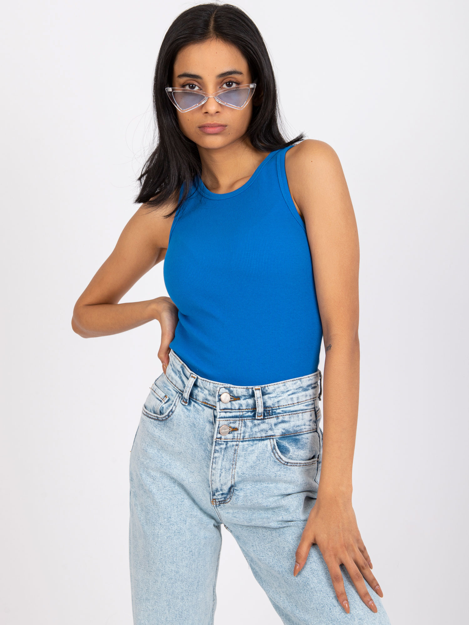 Modrý rebrovaný top Estón -RV-TP-7534.21P-blue Veľkosť: XS