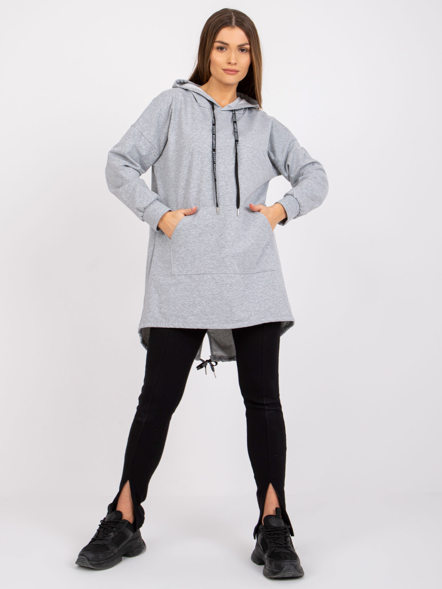 Šedá dlhšia mikina Sophie s potlačou na chrbte DHJ-BL-20136.37-grey Veľkosť: ONE SIZE