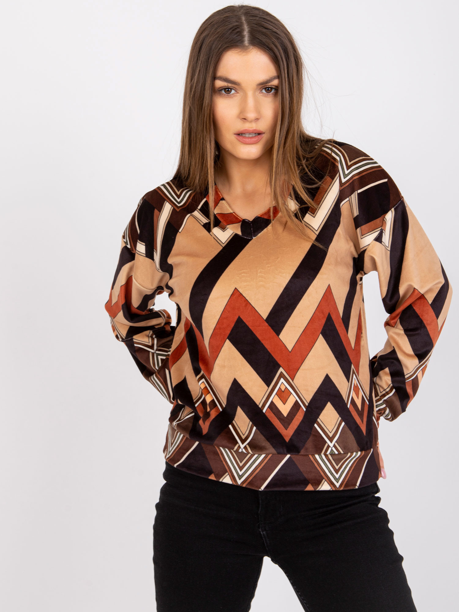 Hnedo-béžová velúrová blúzka Lea DHJ-BZ-6033-1.49P-beige-brown Veľkosť: ONE SIZE