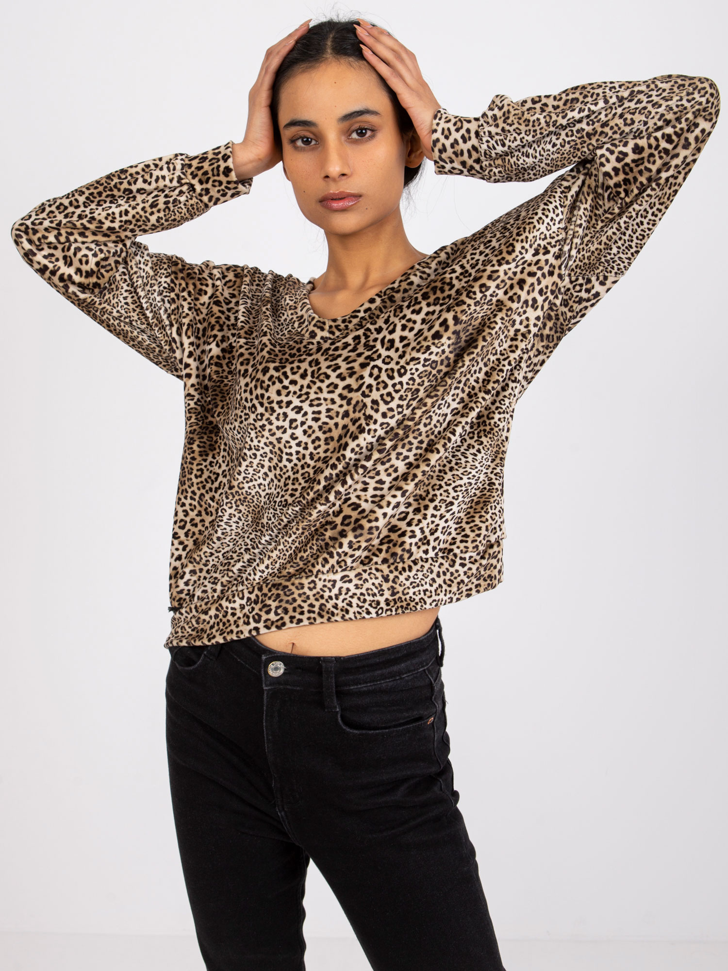 Velúrová blúzka Reagan s leopardím vzorom DHJ-BZ-6550-2.34P-animal pattern Veľkosť: ONE SIZE