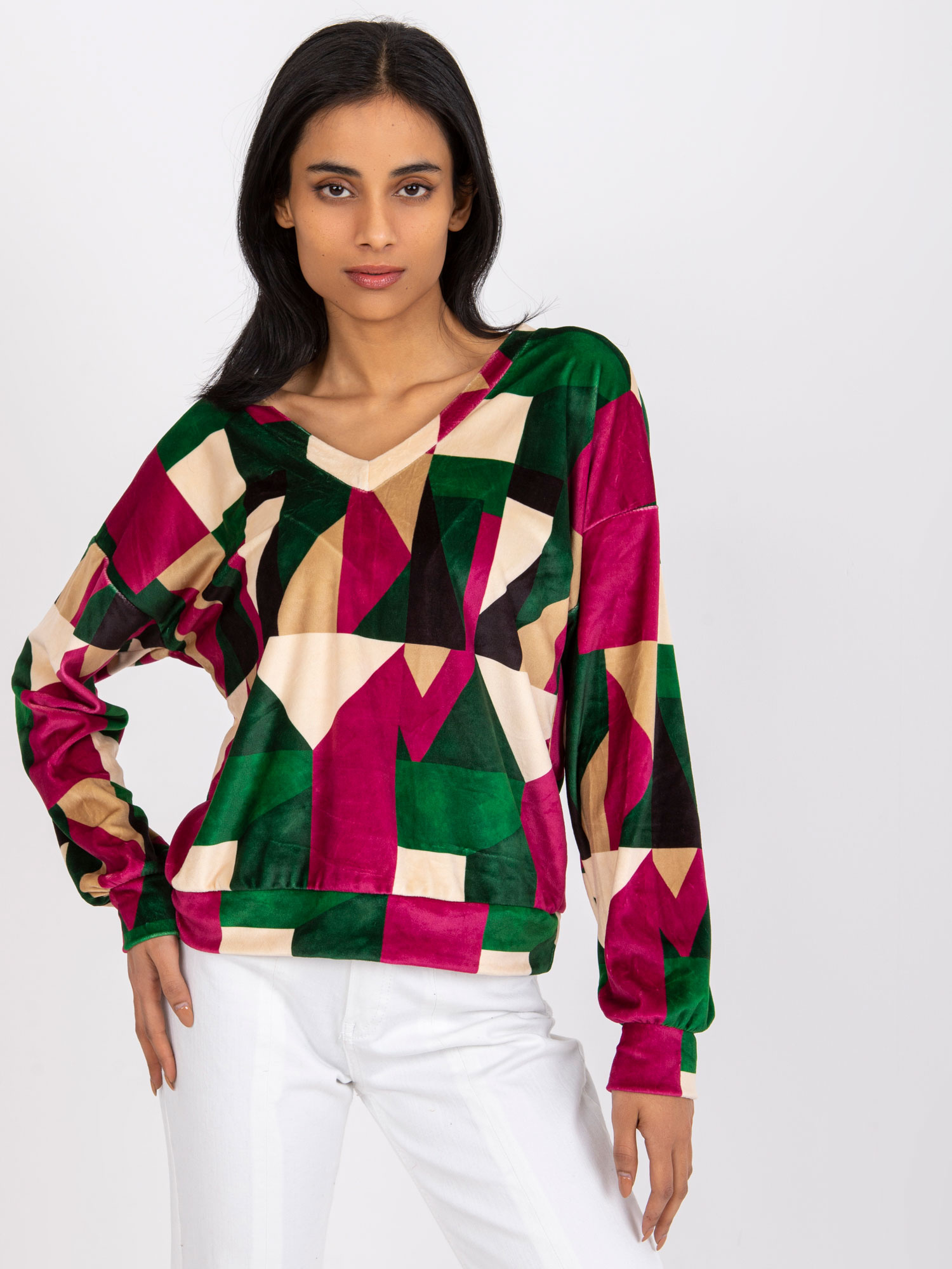 Zeleno-ružová velúrová blúzka Liliana -DHJ-BZ-6550.74P-green-pink Veľkosť: ONE SIZE