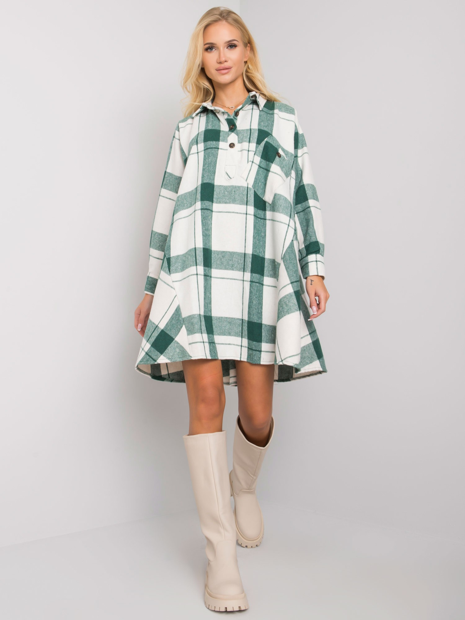Bielo-zelené kárované košeľové šaty EM-SK-559-1.20-white-green Veľkosť: ONE SIZE