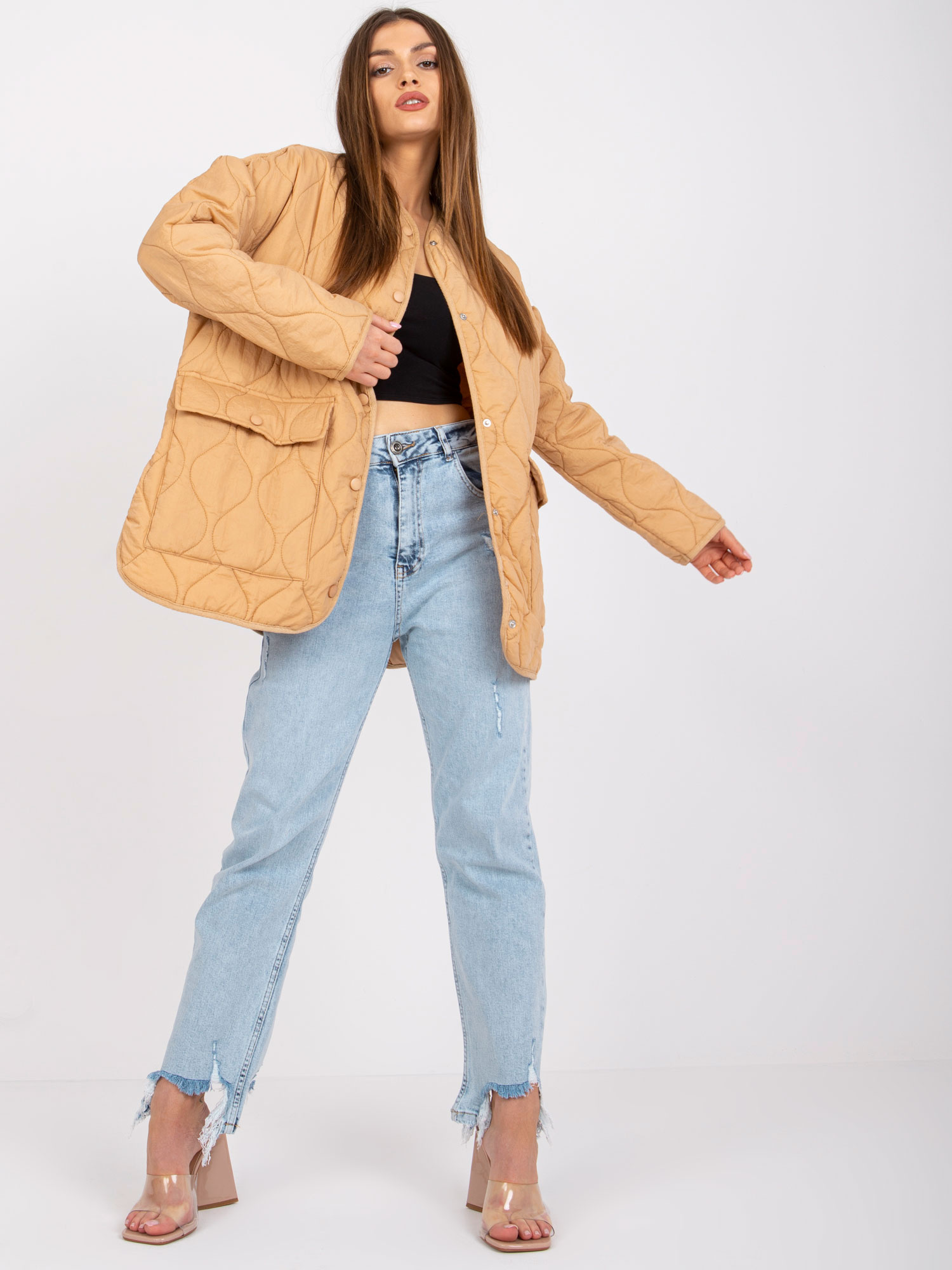 Svetlohnedá prešívaná bunda Kelly RV-KR-001.95P-light brown Veľkosť: L/XL