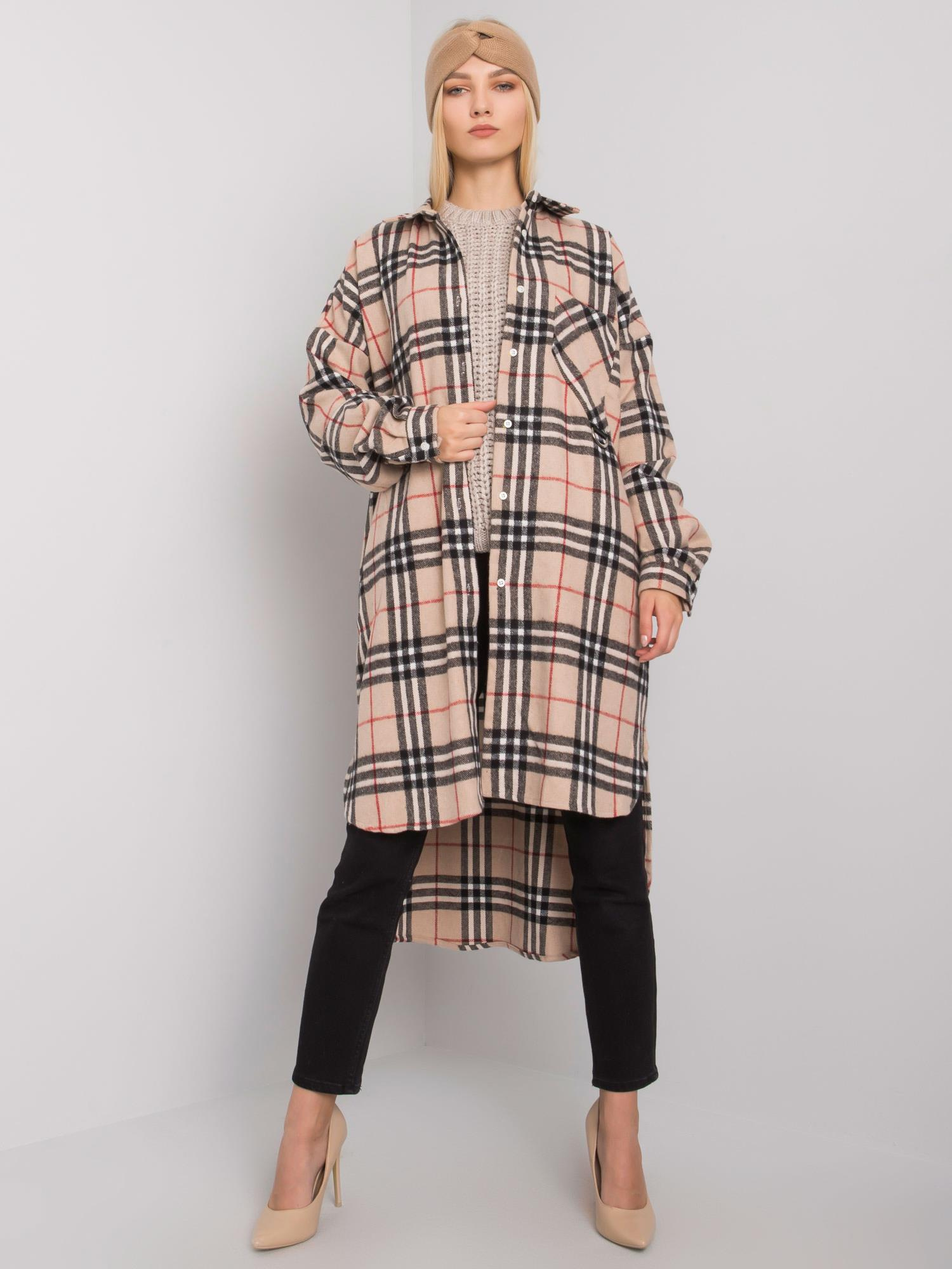 Béžová dámska predĺžená károvaná košeľa EM-KS-604-2.90P-beige Veľkosť: ONE SIZE