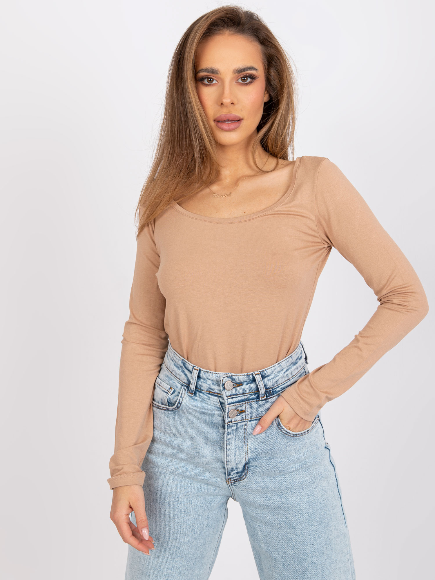 BÉŽOVÉ BASIC TRIČKO TOULOUSE S DLHÝM RUKÁVOM -FA-BZ-7552.94P-BEIGE Veľkosť: ONE SIZE