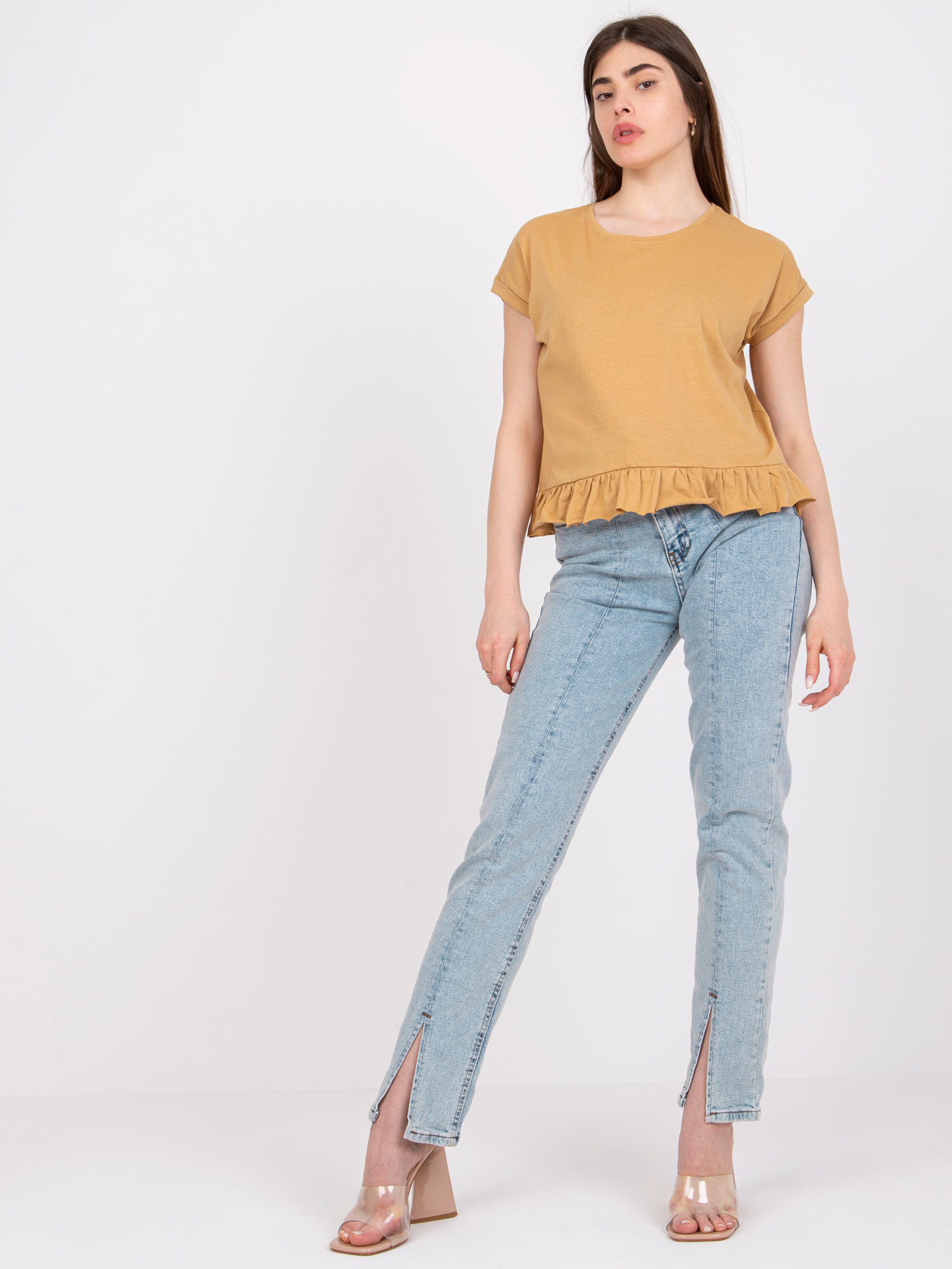 Béžové tričko s volánom Hierro TW-TS-1053.21X-beige Veľkosť: M